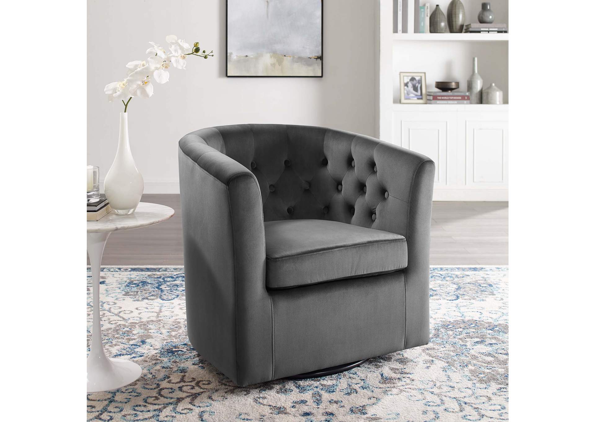 Charcoal Prospect Tufted Performance Velvet Swivel Arm Chair,Modway