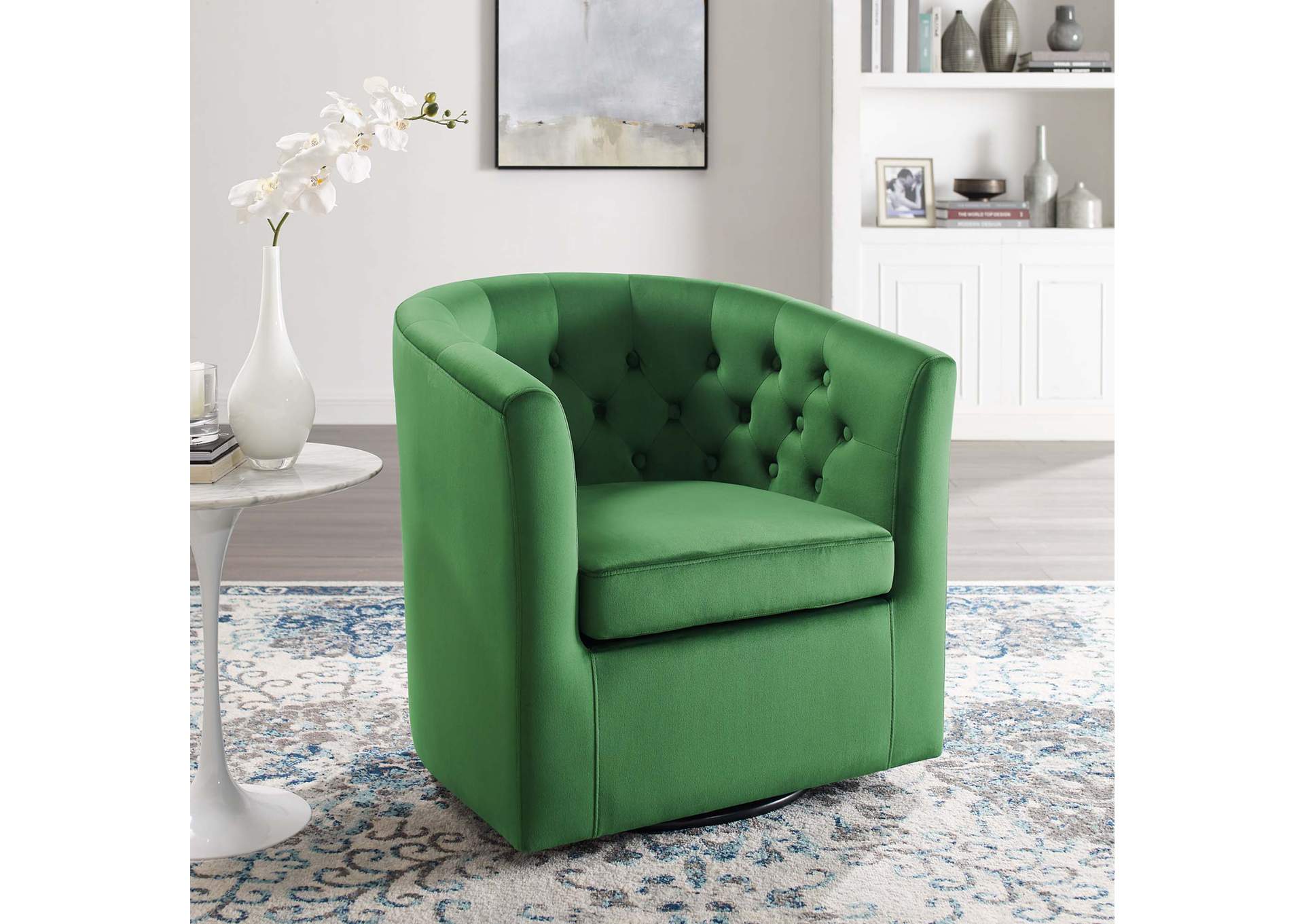 Emerald Prospect Tufted Performance Velvet Swivel Arm Chair,Modway