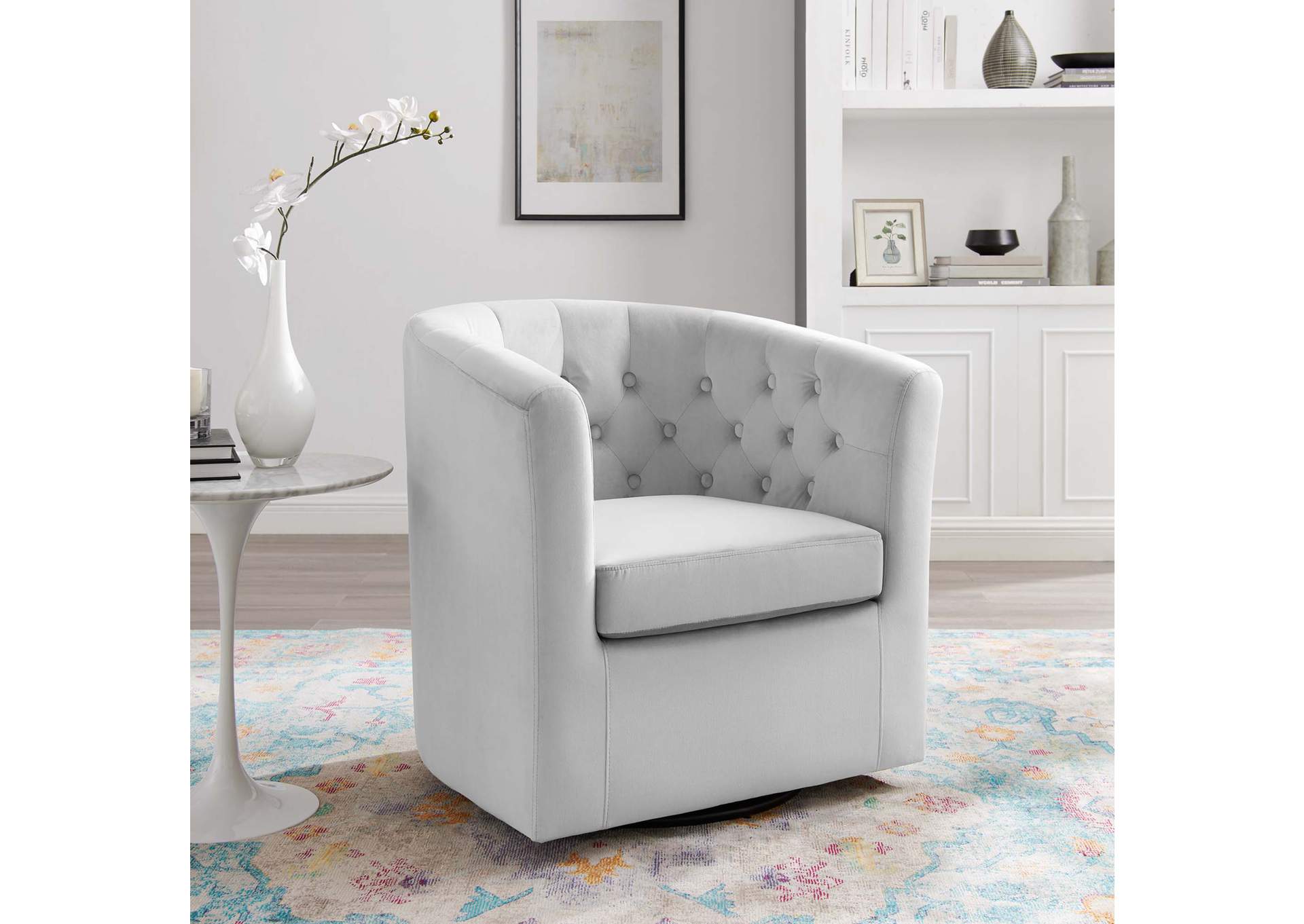 Light Gray Prospect Tufted Performance Velvet Swivel Arm Chair,Modway