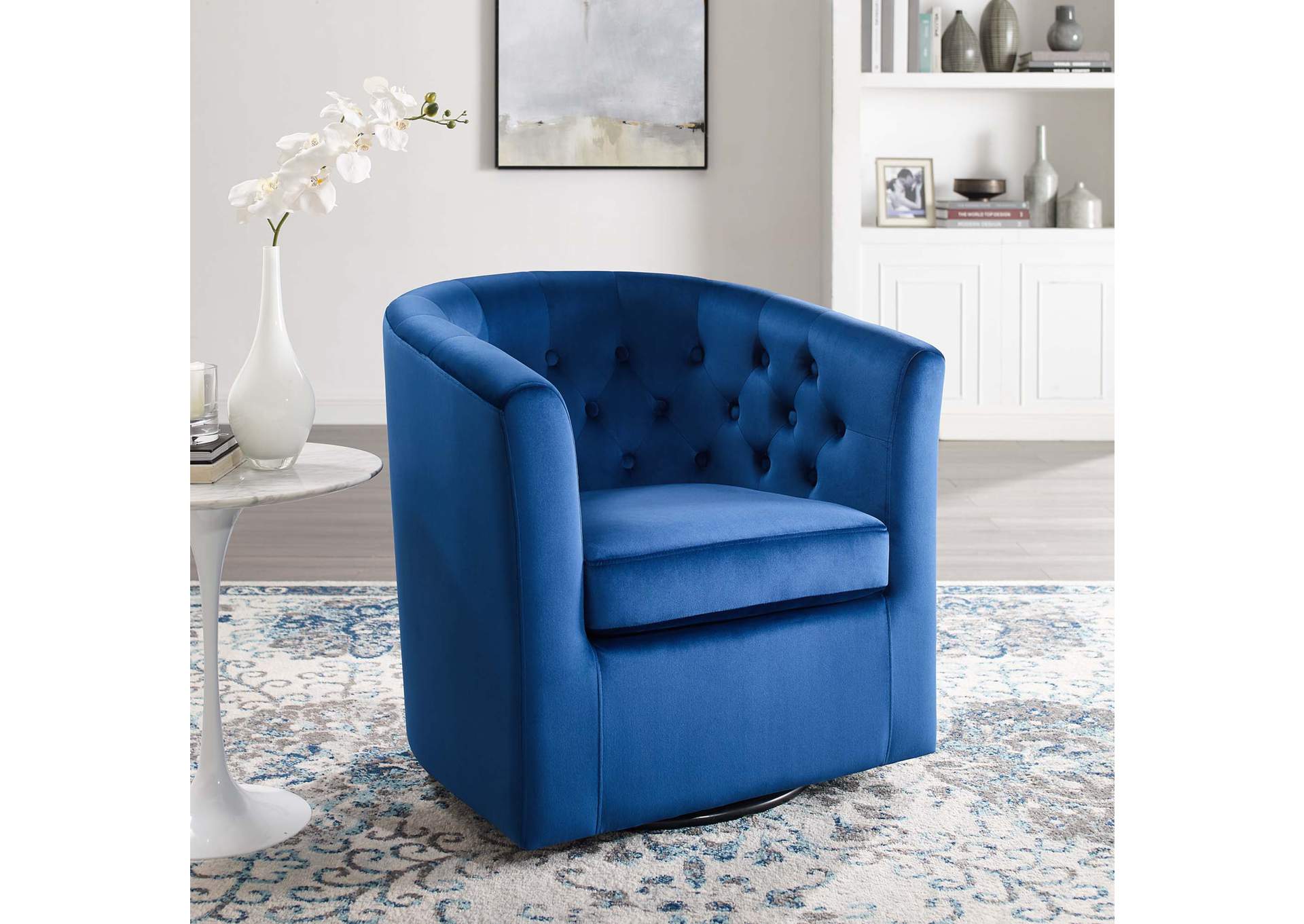 Navy Prospect Tufted Performance Velvet Swivel Arm Chair,Modway