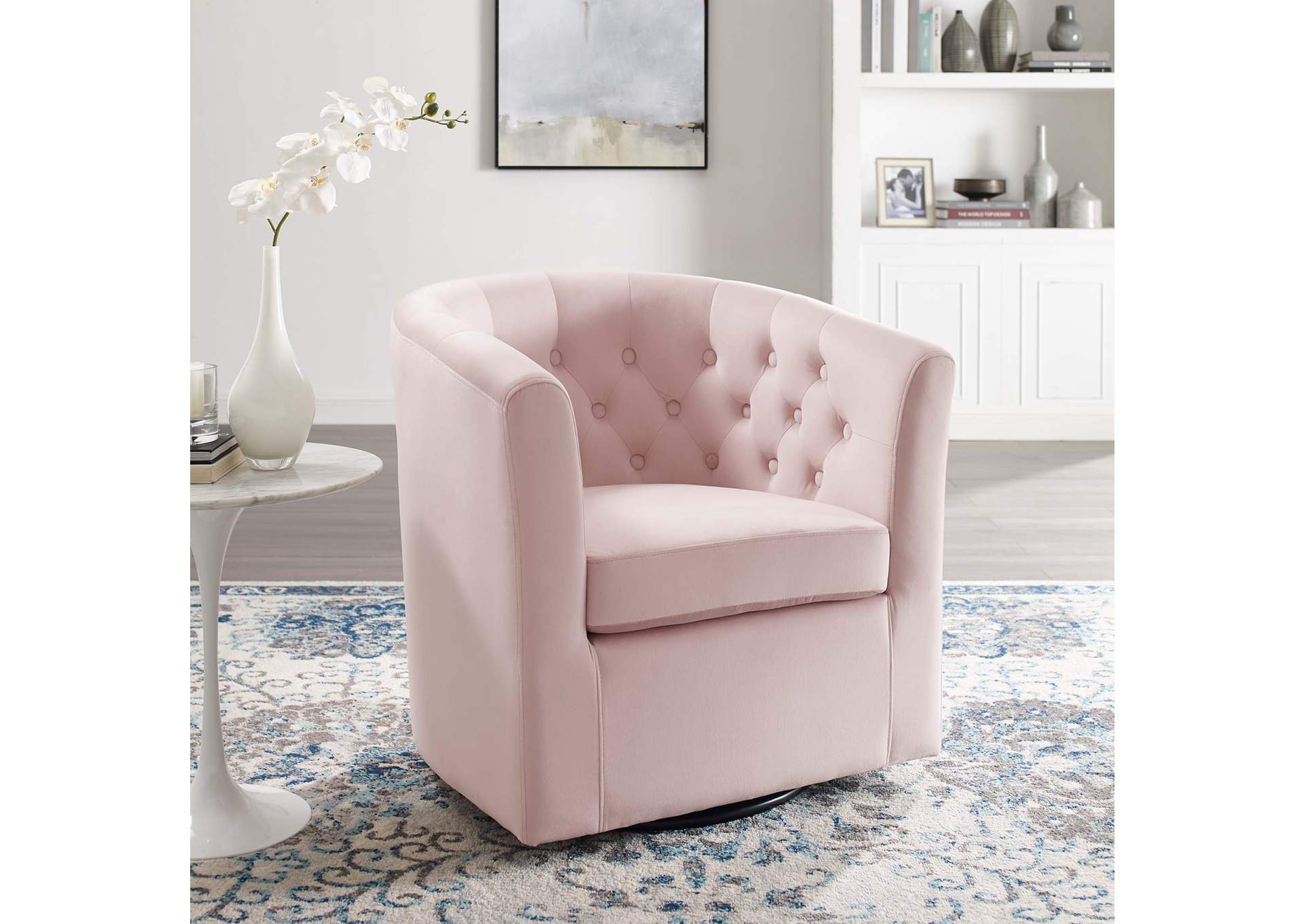 Pink Prospect Tufted Performance Velvet Swivel Arm Chair,Modway