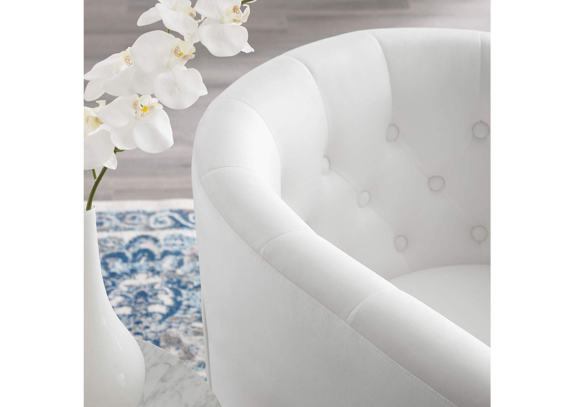 White Prospect Tufted Performance Velvet Swivel Arm Chair,Modway