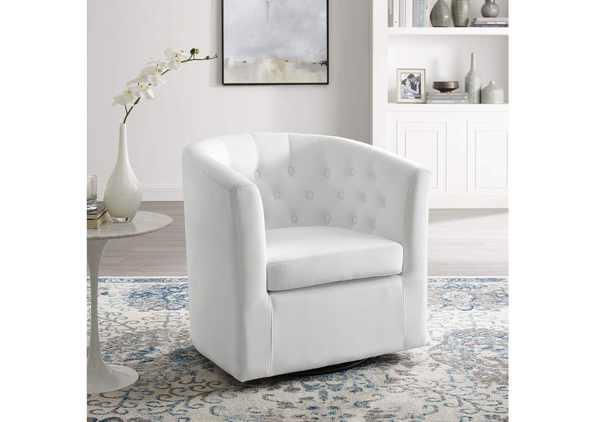 White Prospect Tufted Performance Velvet Swivel Arm Chair,Modway