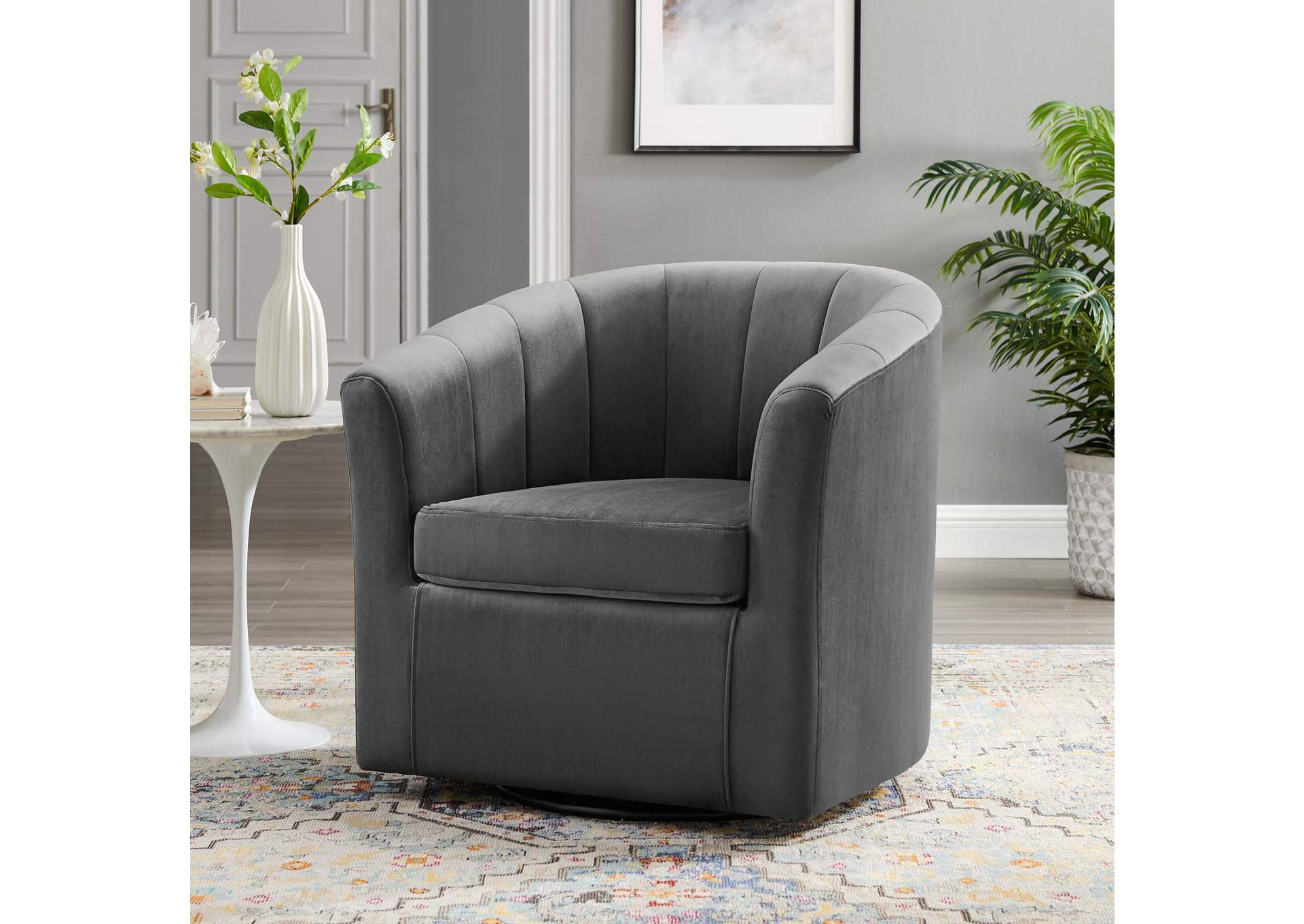 Charcoal Prospect Performance Velvet Swivel Arm Chair,Modway