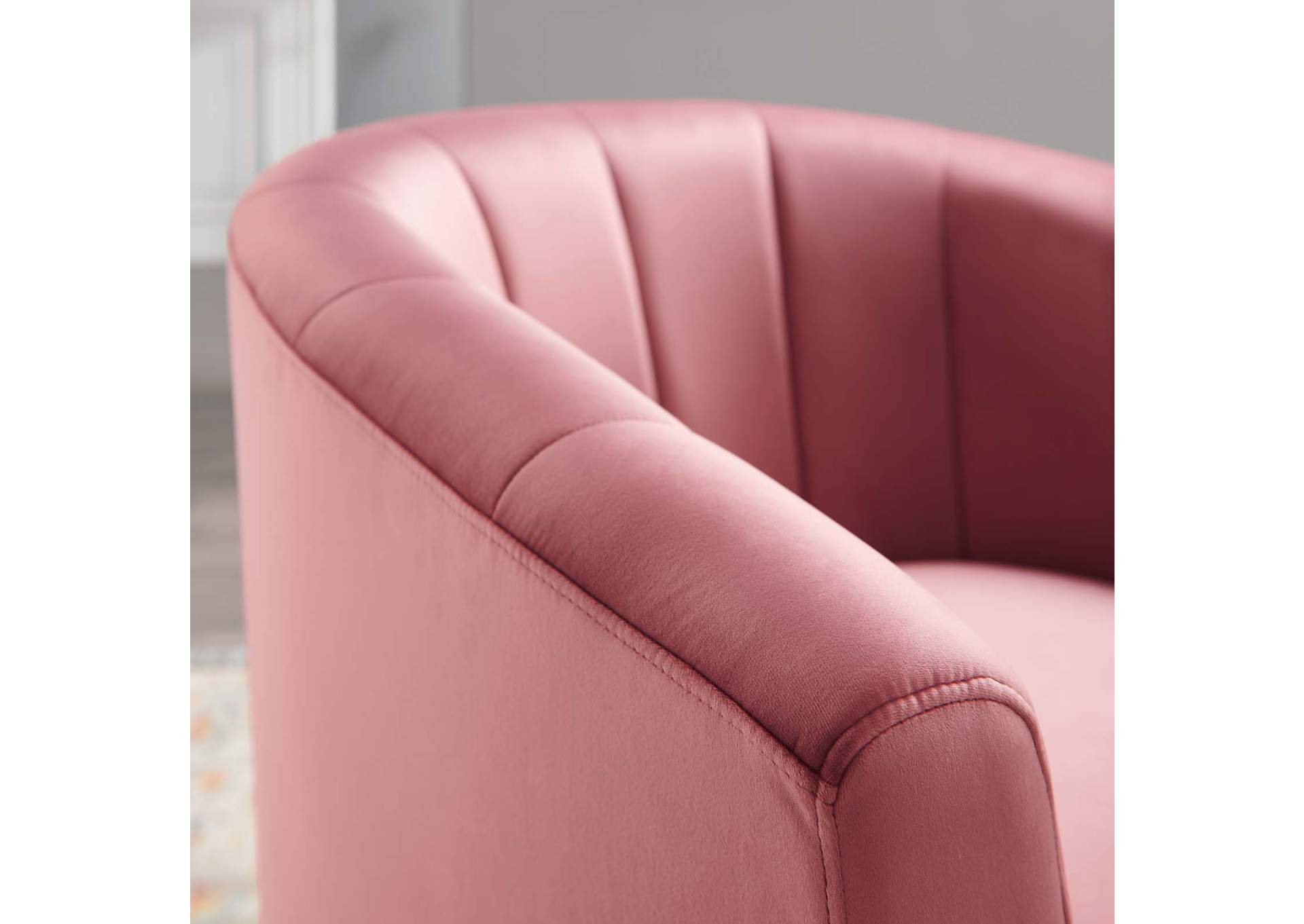 Dusty Rose Prospect Performance Velvet Swivel Arm Chair,Modway