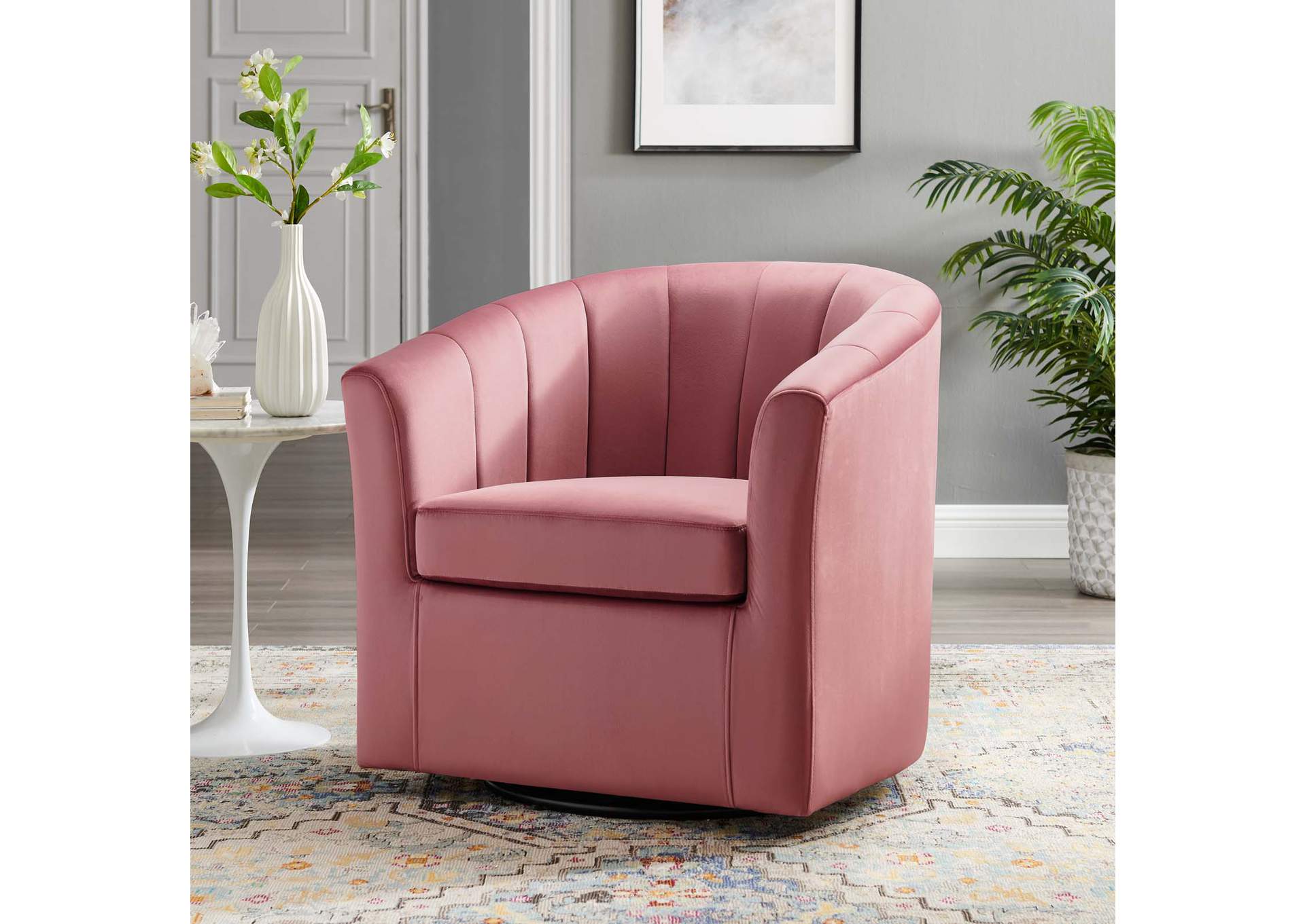 Dusty Rose Prospect Performance Velvet Swivel Arm Chair,Modway