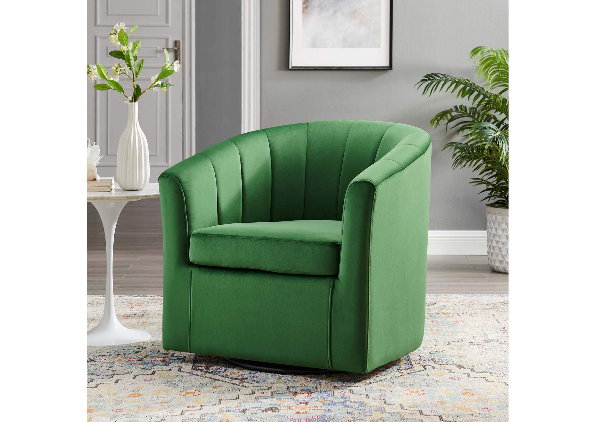 Emerald Prospect Performance Velvet Swivel Arm Chair,Modway