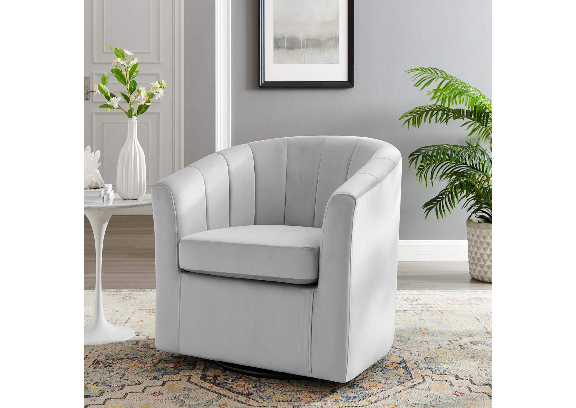 Light Gray Prospect Performance Velvet Swivel Arm Chair,Modway