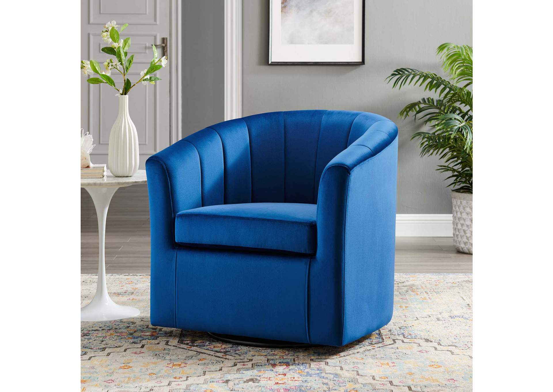 Navy Prospect Performance Velvet Swivel Arm Chair,Modway