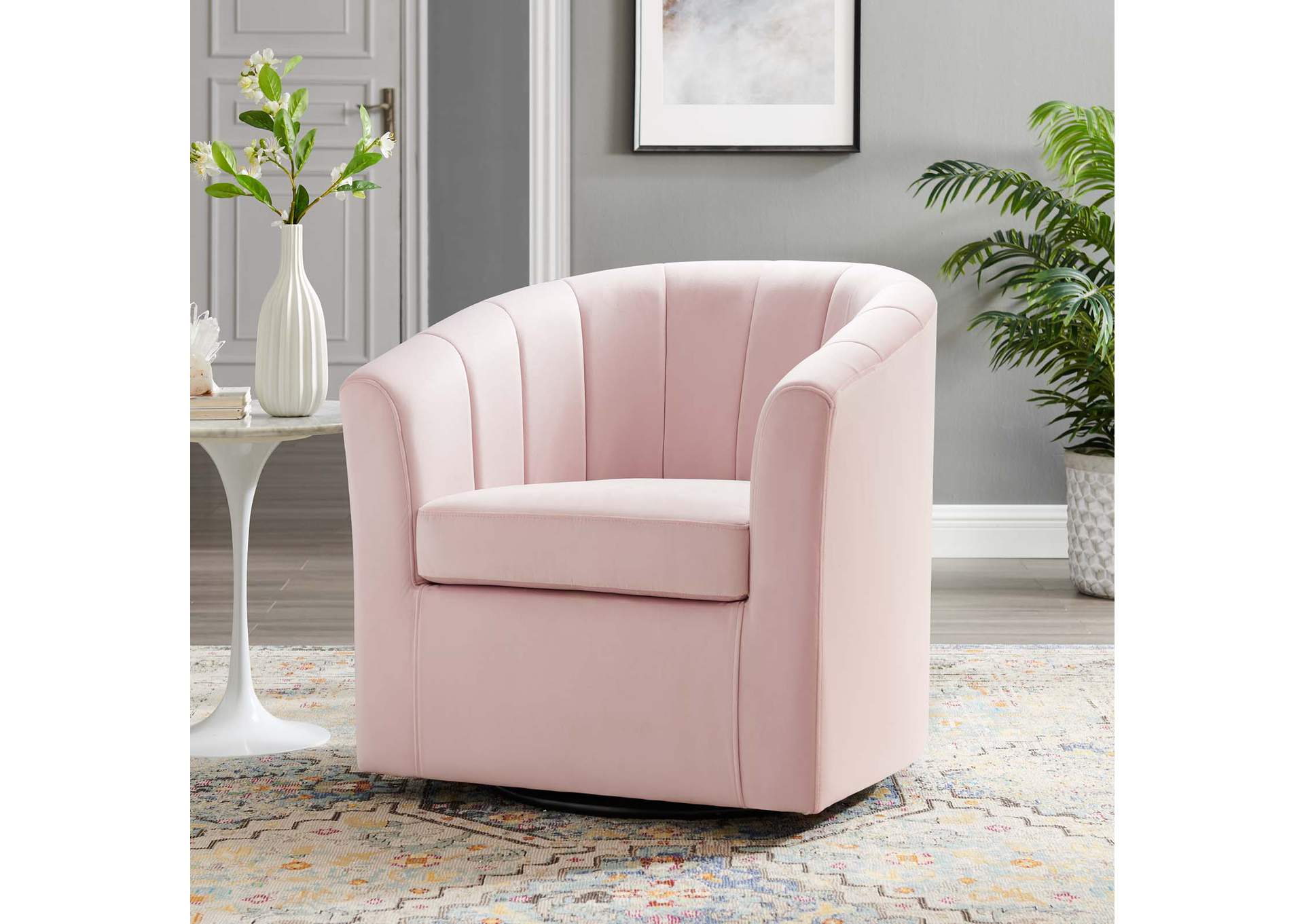 Pink Prospect Performance Velvet Swivel Arm Chair,Modway