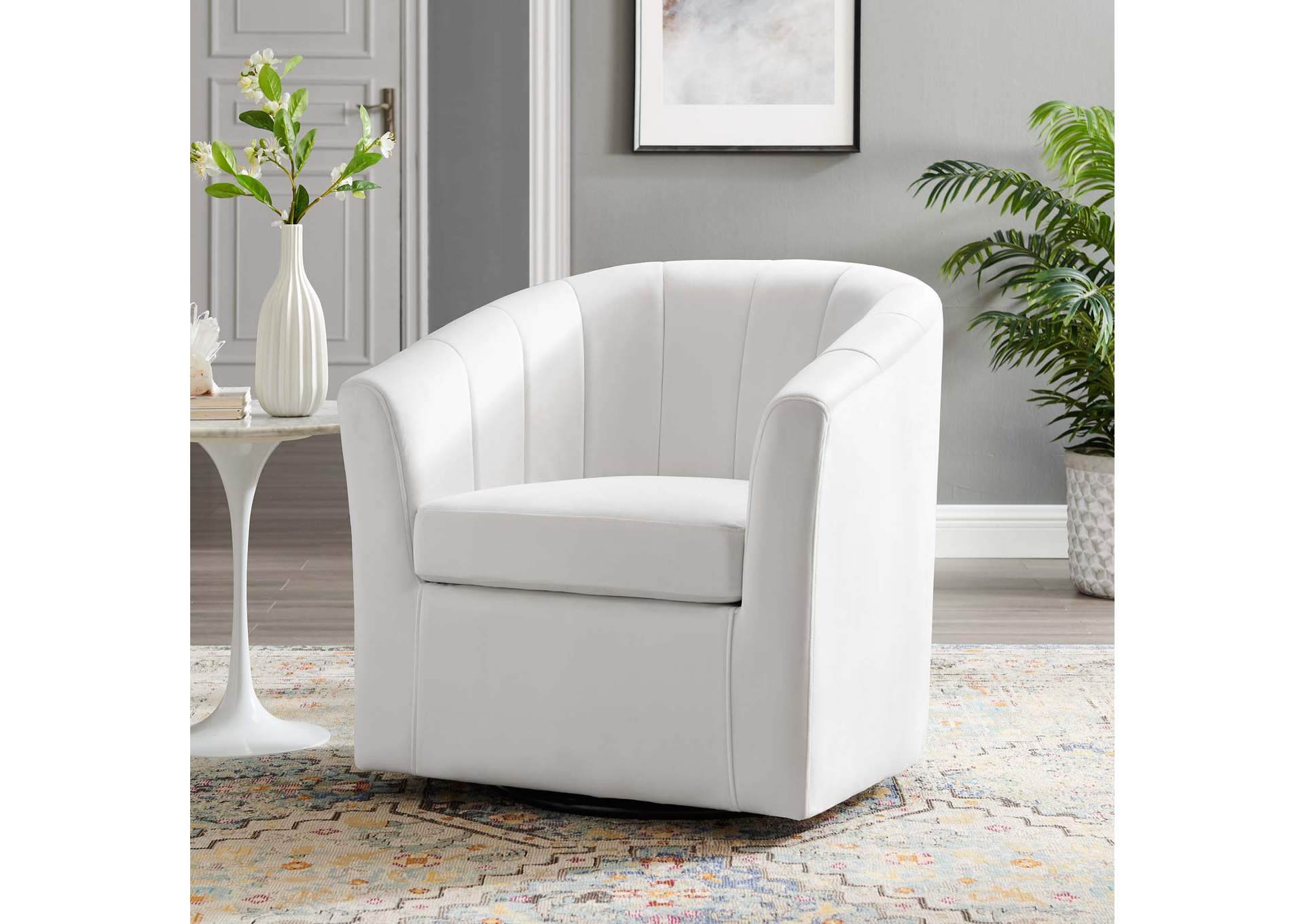 White Prospect Performance Velvet Swivel Arm Chair,Modway