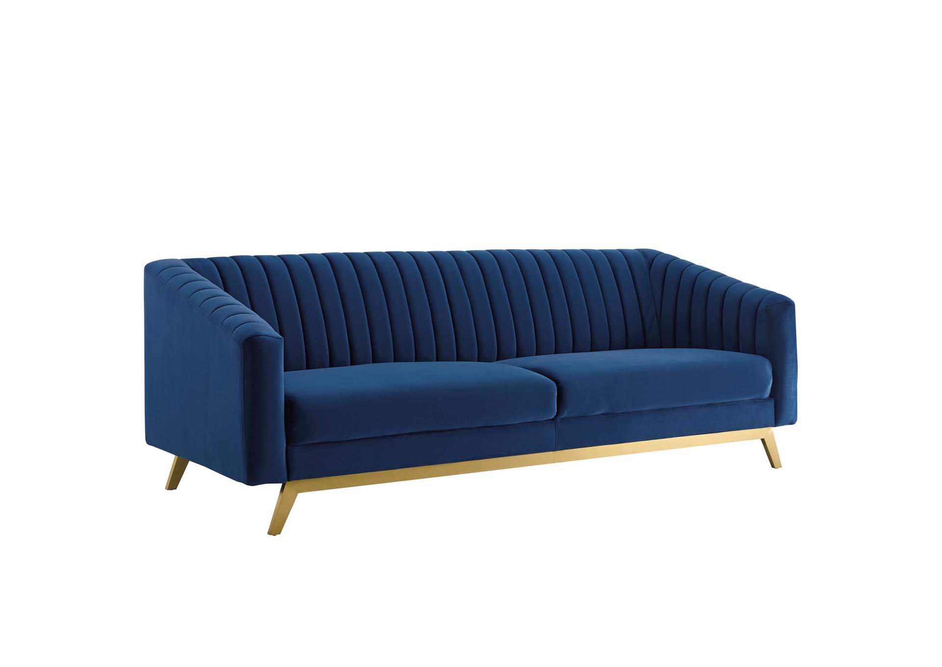 Navy Valiant Vertical Channel Tufted Performance Velvet Sofa and Armchair Set,Modway