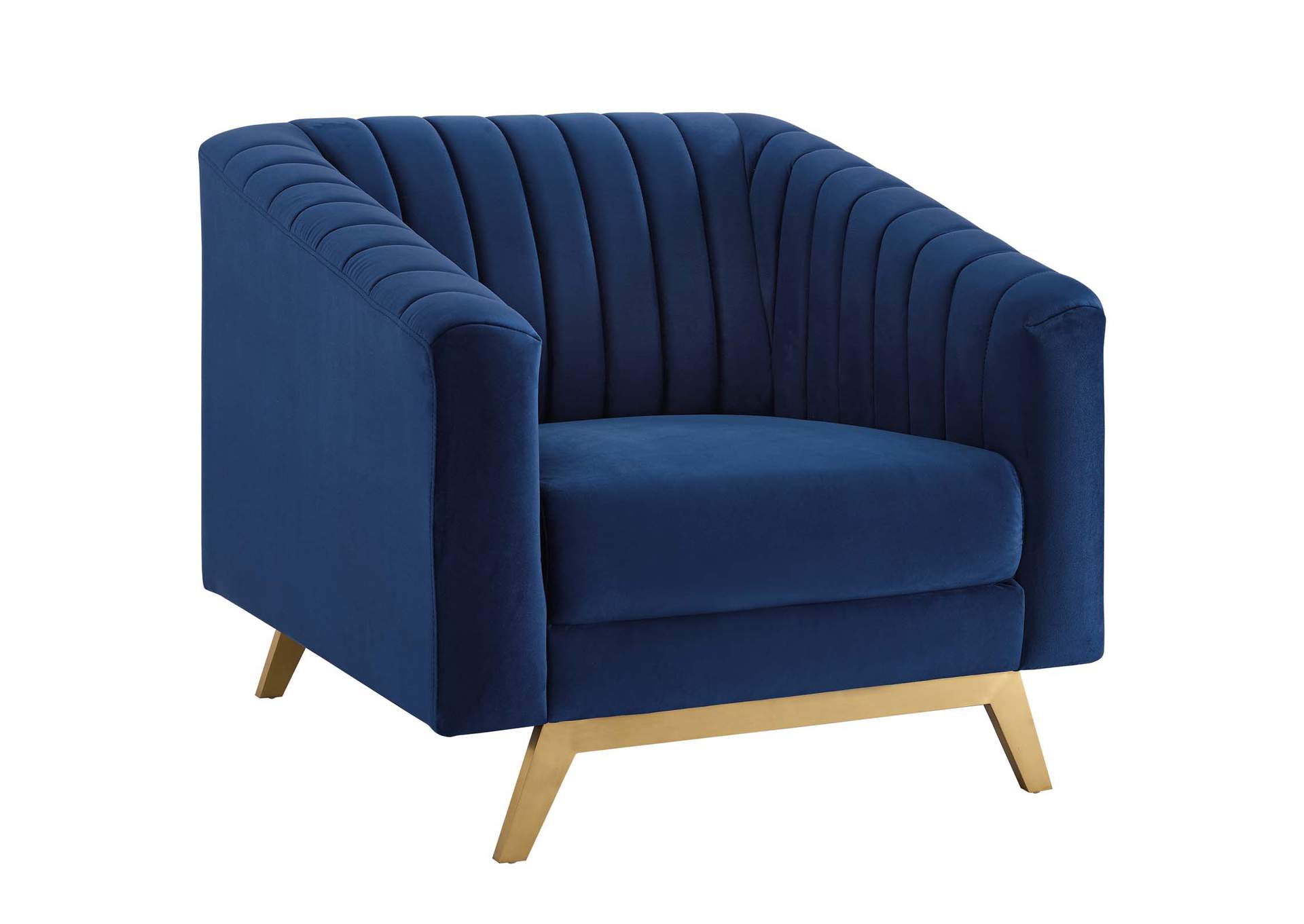 Navy Valiant Vertical Channel Tufted Performance Velvet Sofa and Armchair Set,Modway