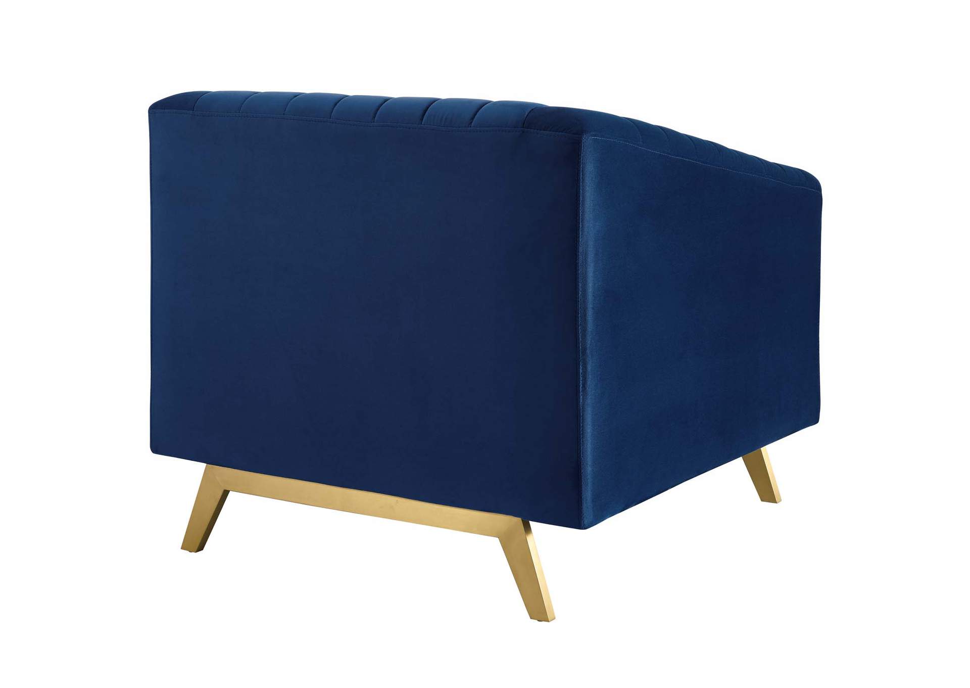 Navy Valiant Vertical Channel Tufted Performance Velvet Sofa and Armchair Set,Modway