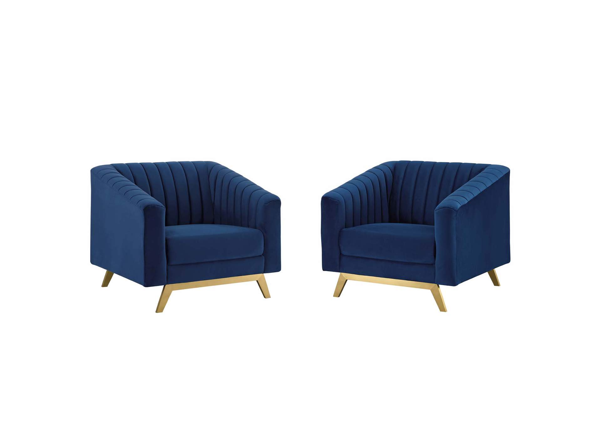Navy Valiant Vertical Channel Tufted Upholstered Performance Velvet Arm Dining Chair [Set of 2],Modway