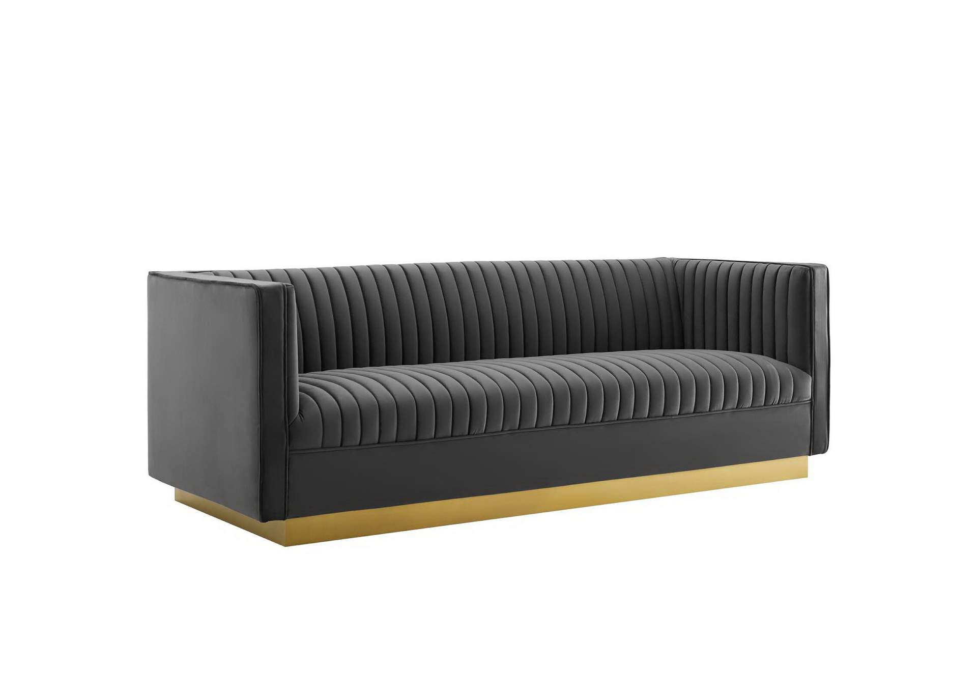 Gray Sanguine Vertical Channel Tufted Upholstered Performance Velvet Sofa and Armchair Set,Modway