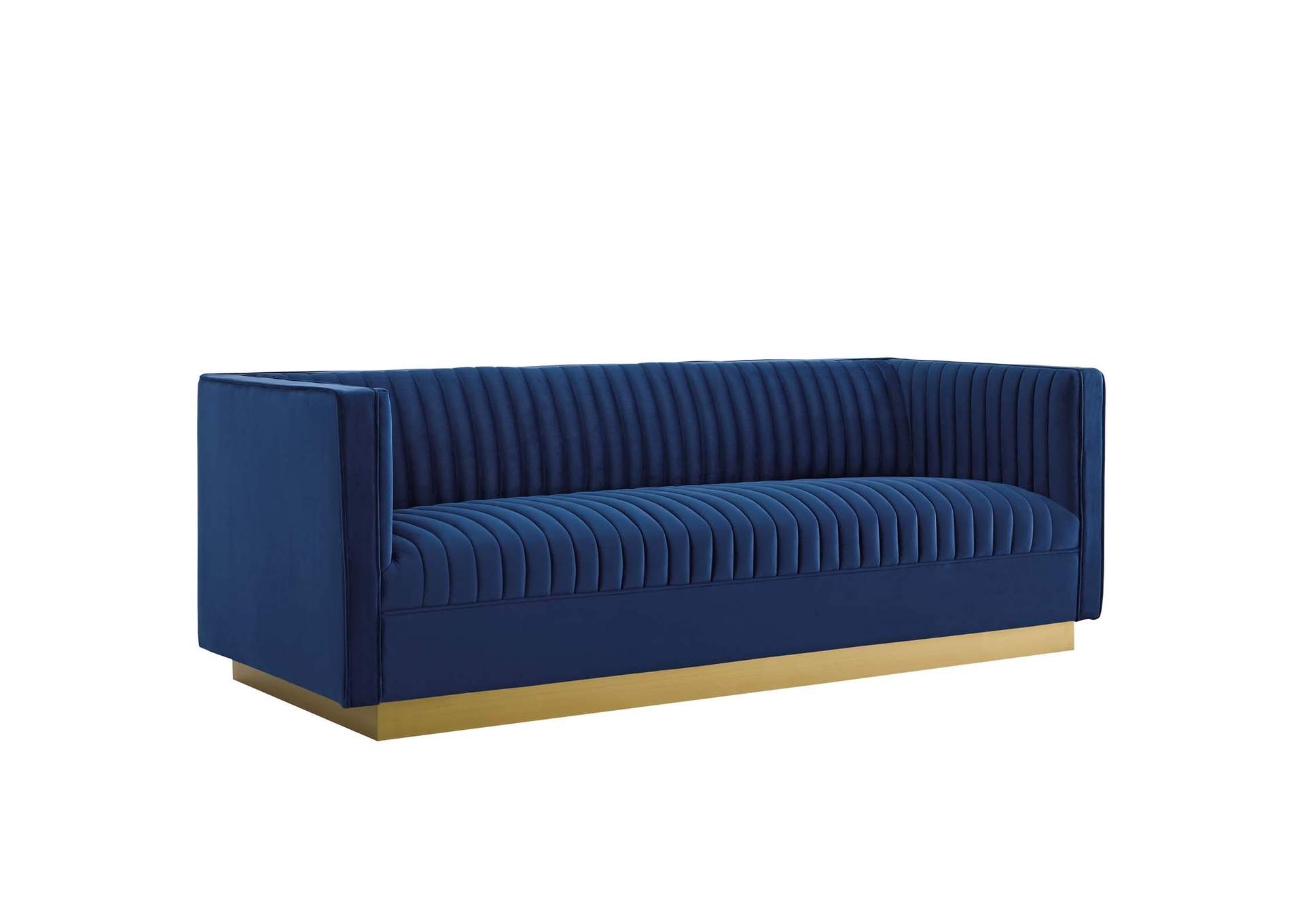 Navy Sanguine Vertical Channel Tufted Upholstered Performance Velvet Sofa and Armchair Set,Modway