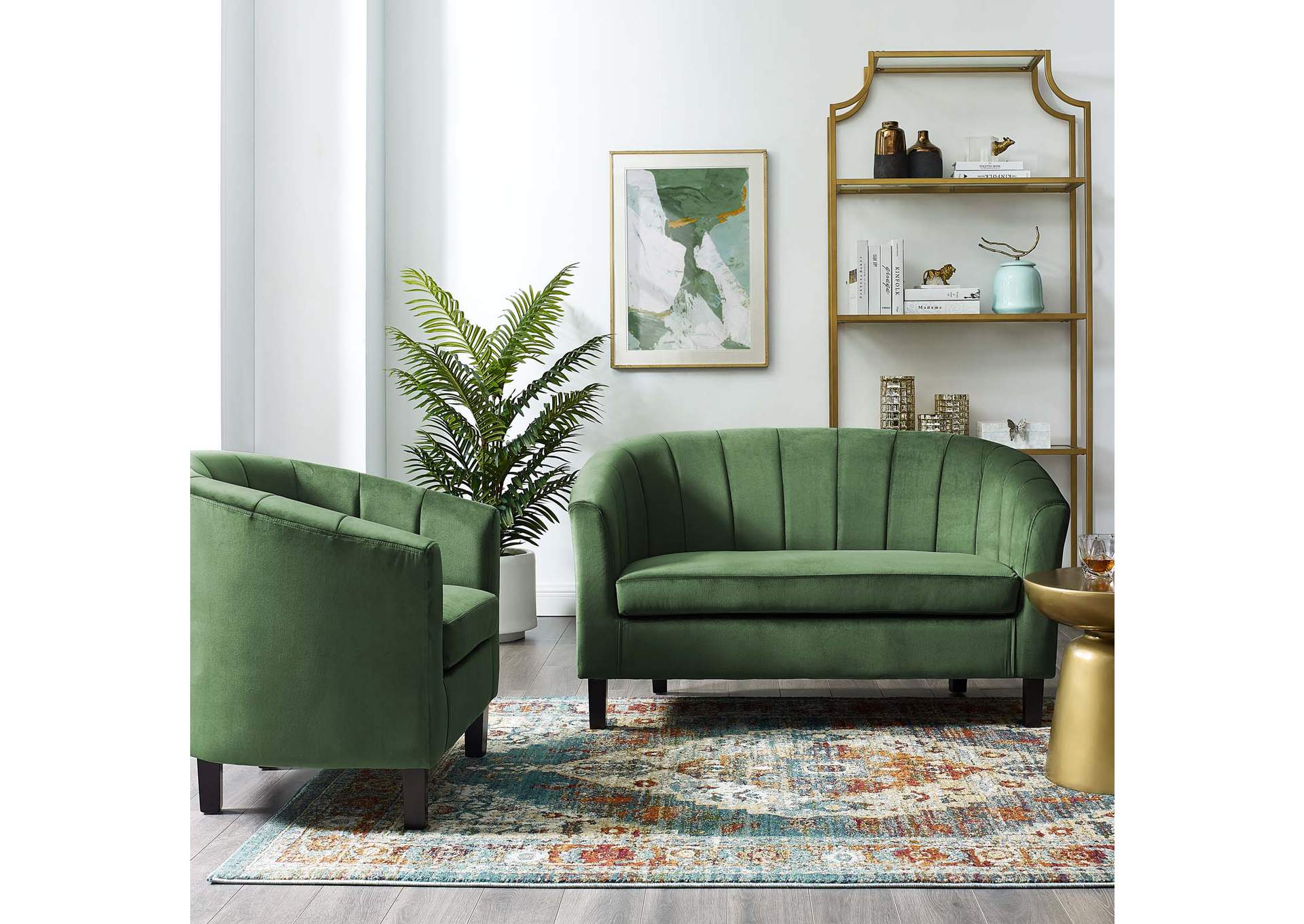 Emerald Prospect Channel Tufted Performance Velvet Loveseat and Armchair Set,Modway