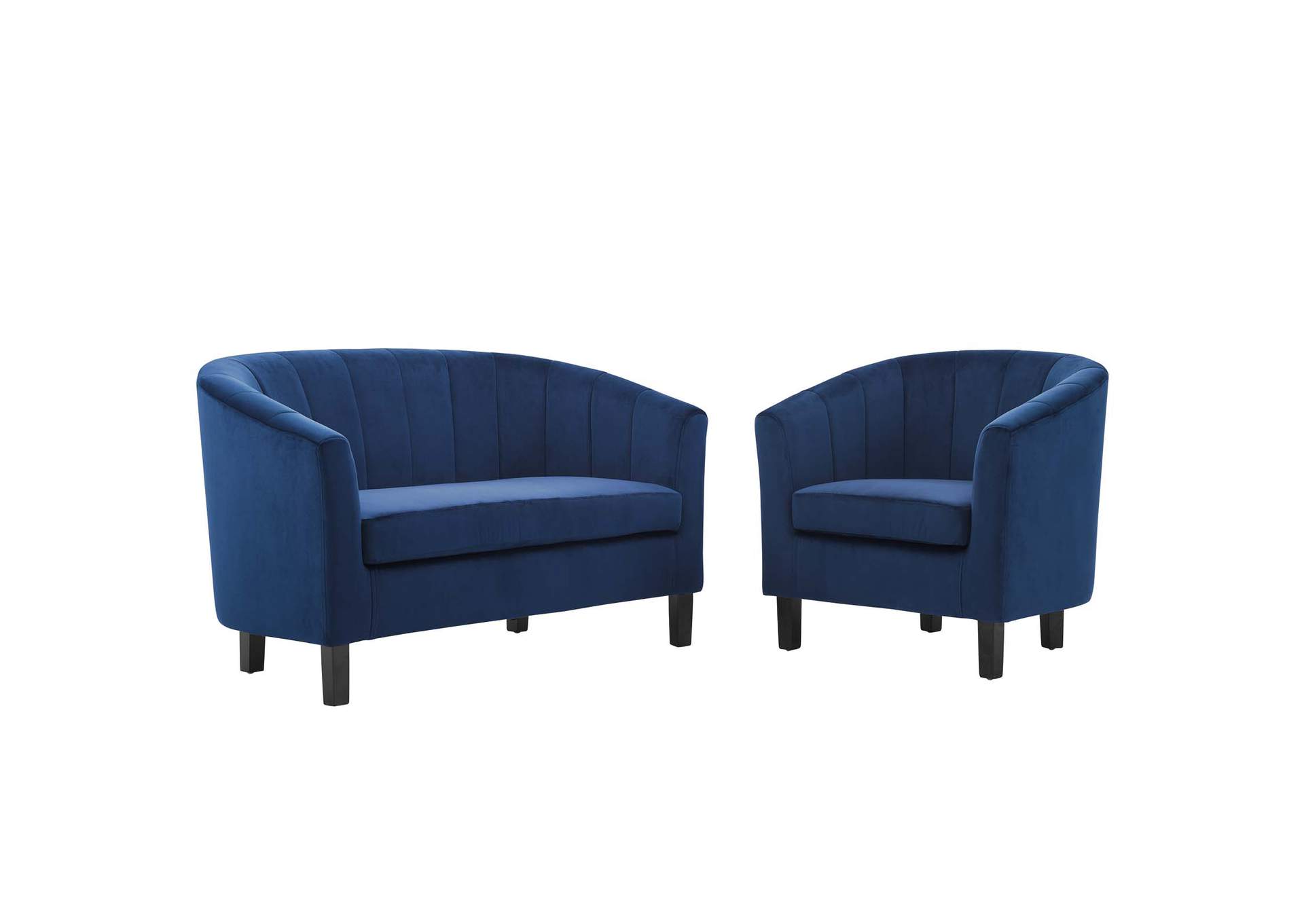Navy Prospect Channel Tufted Performance Velvet Loveseat and Armchair Set,Modway