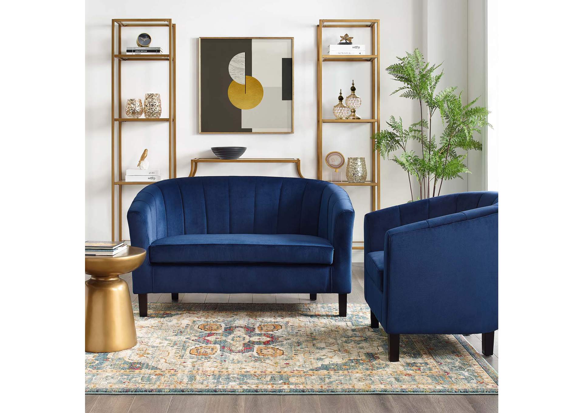 Navy Prospect Channel Tufted Performance Velvet Loveseat and Armchair Set,Modway