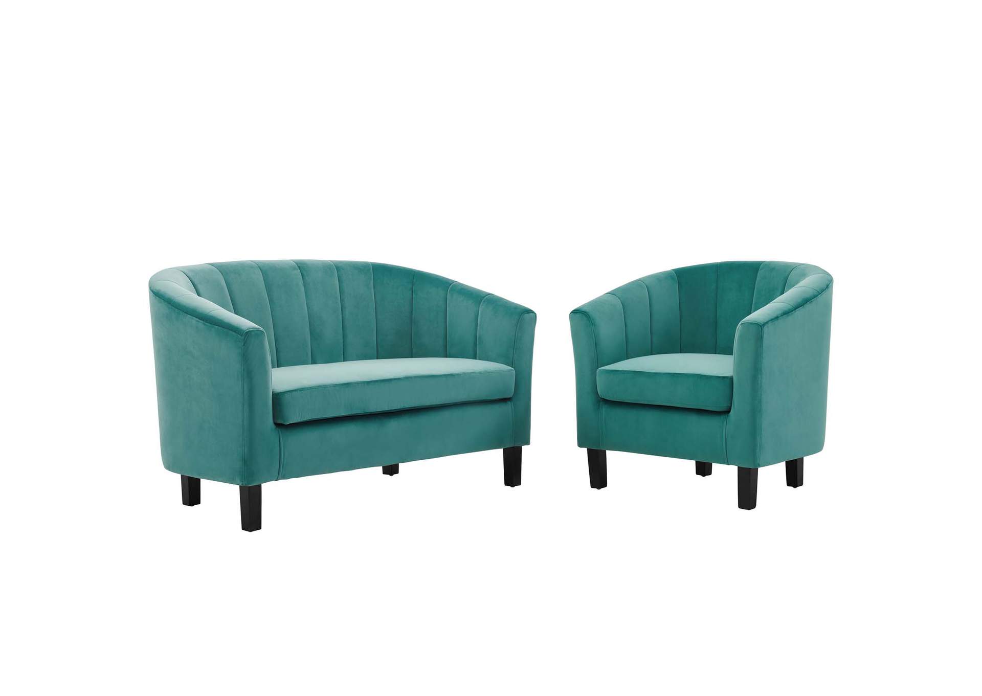 Teal Prospect Channel Tufted Performance Velvet Loveseat and Armchair Set,Modway