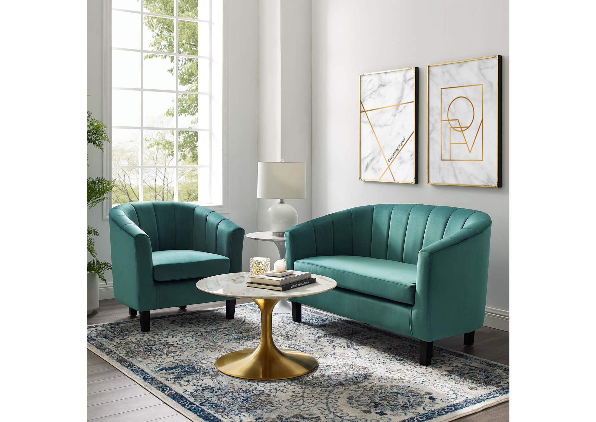 Teal Prospect Channel Tufted Performance Velvet Loveseat and Armchair Set,Modway