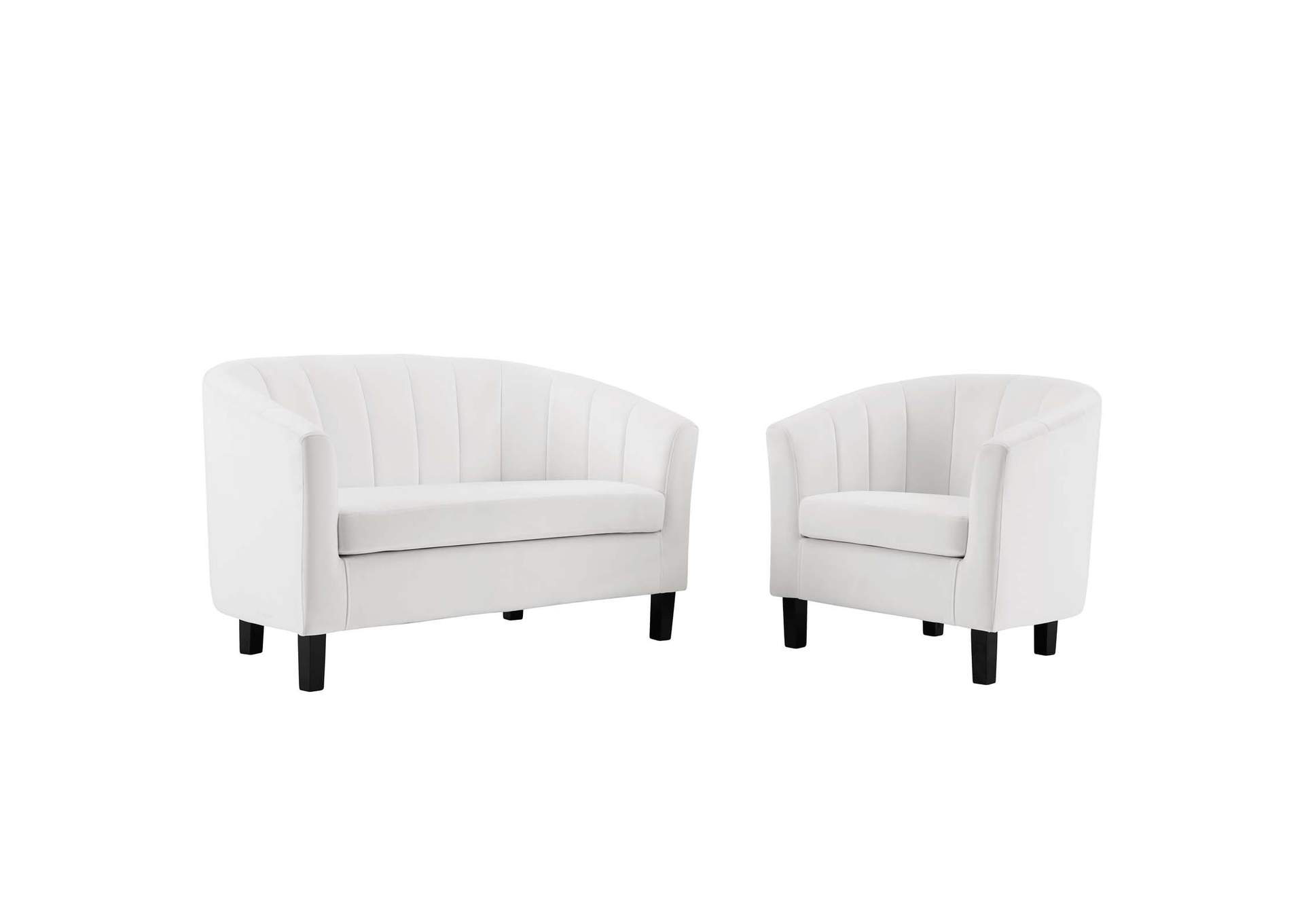 White Prospect Channel Tufted Performance Velvet Loveseat and Armchair Set,Modway