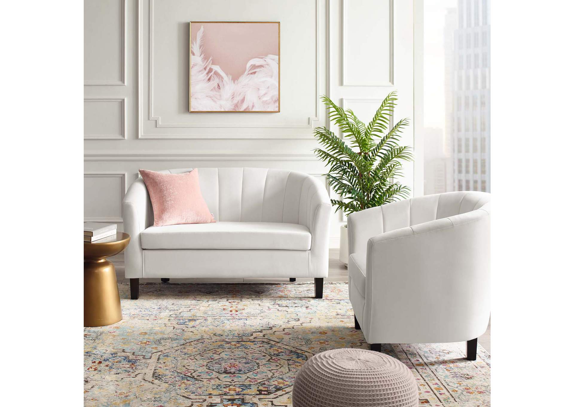 White Prospect Channel Tufted Performance Velvet Loveseat and Armchair Set,Modway