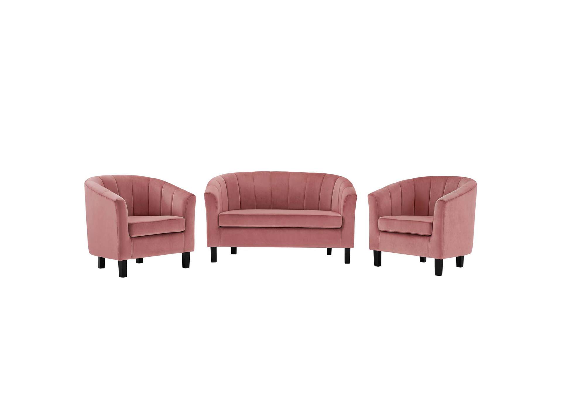 Dusty Rose Prospect Channel Tufted 3 Piece Performance Velvet Set,Modway