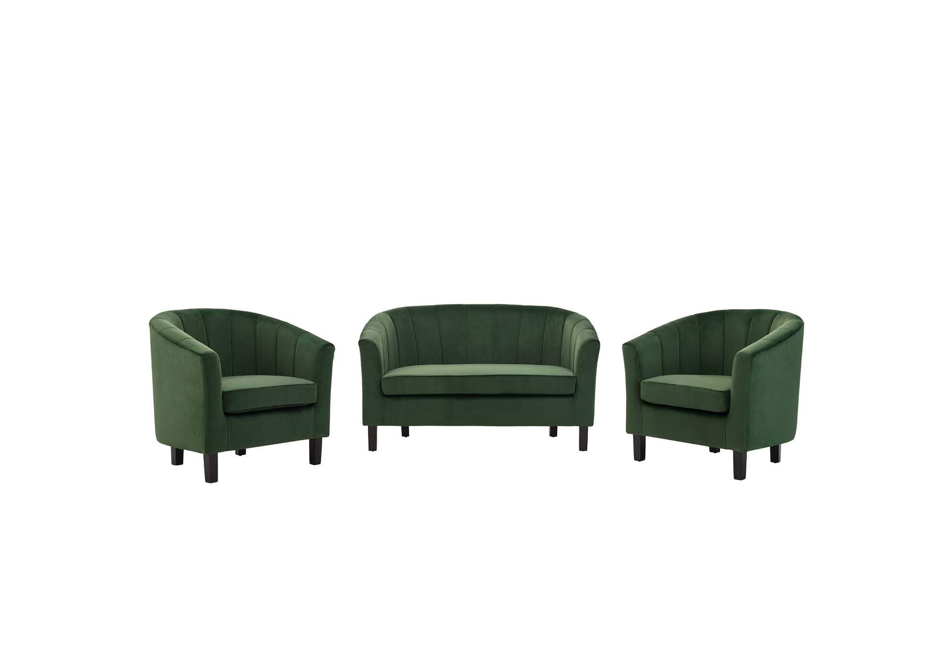 Emerald Prospect Channel Tufted 3 Piece Performance Velvet Set,Modway