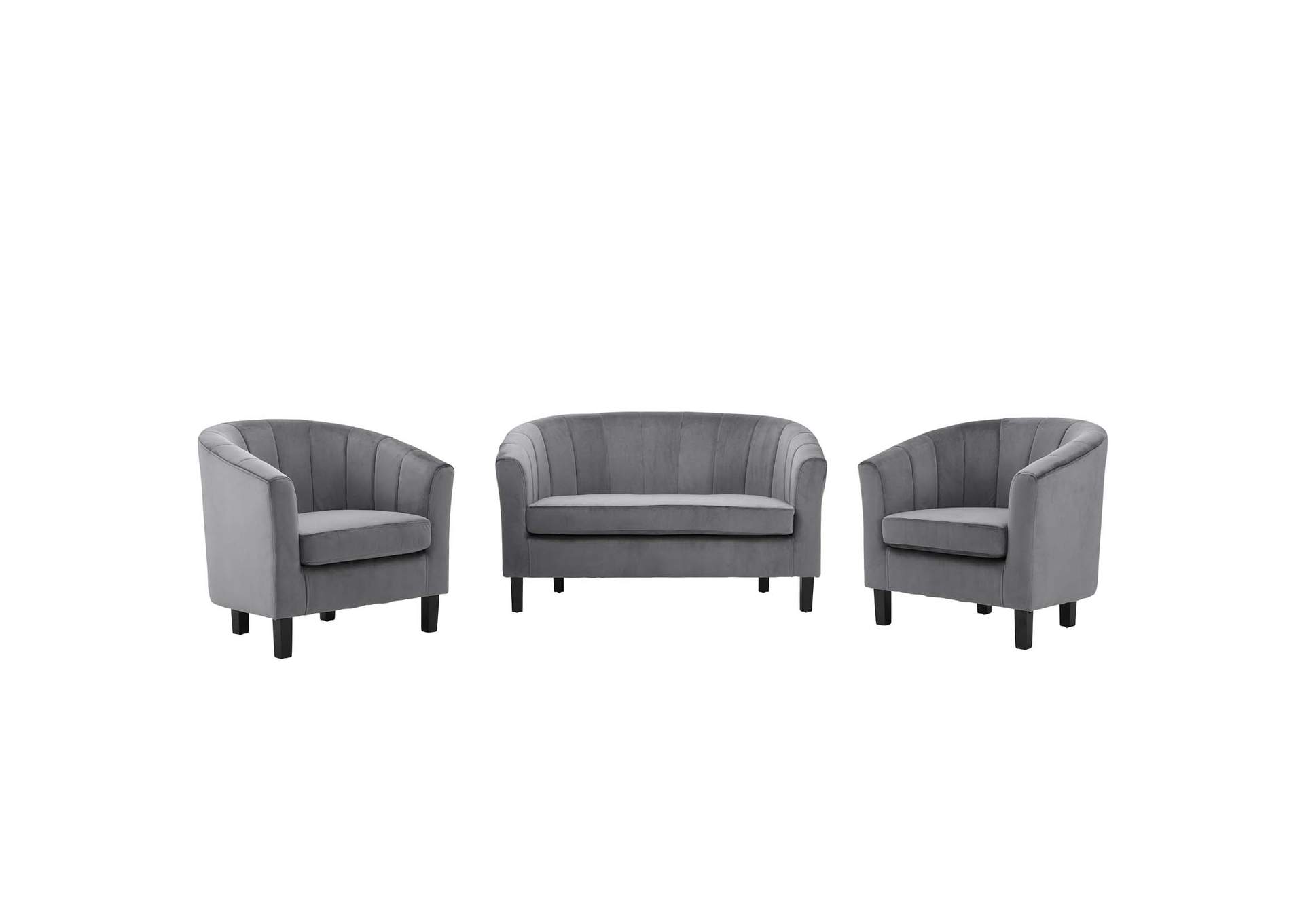 Gray Prospect Channel Tufted 3 Piece Performance Velvet Set,Modway