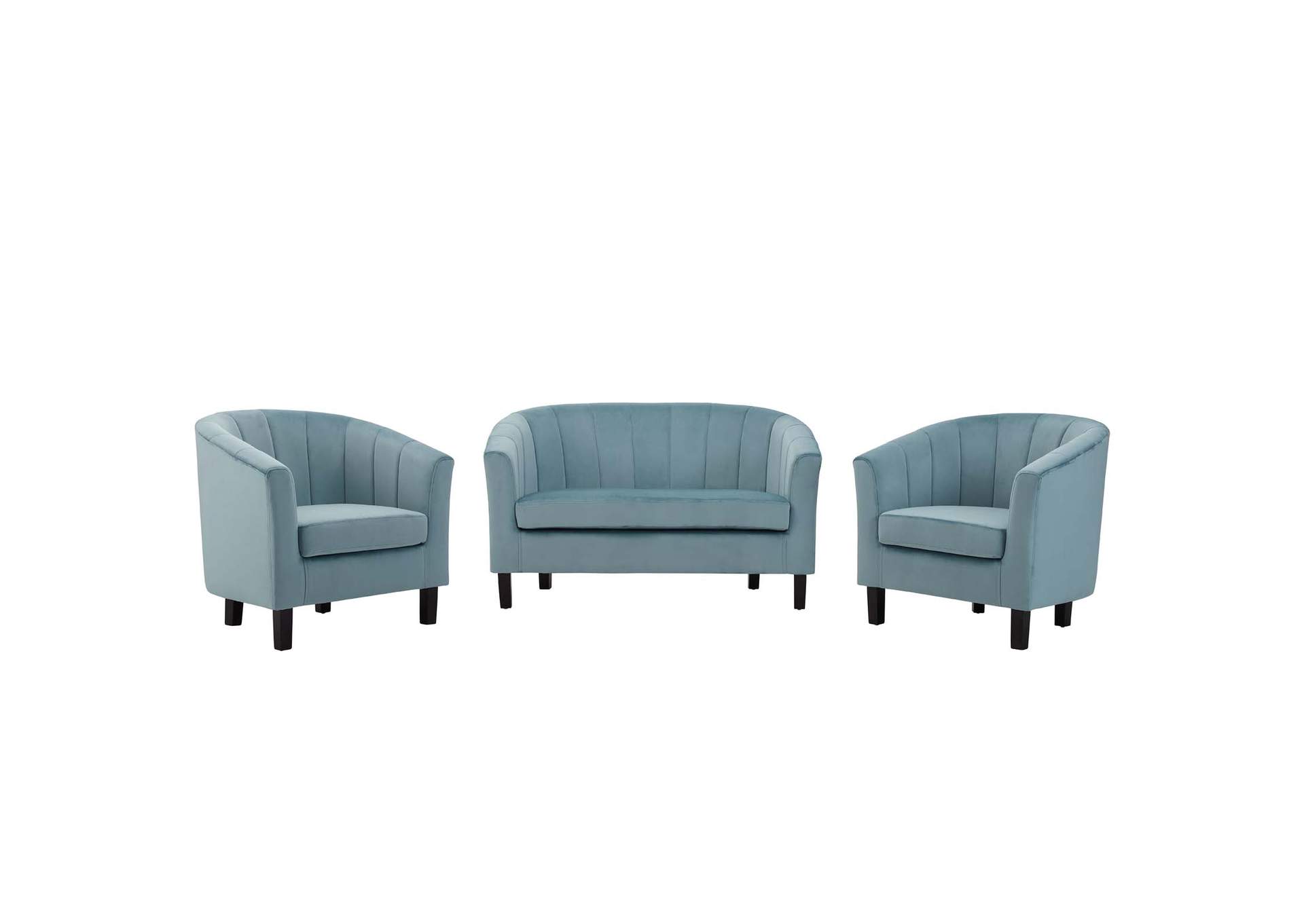 Light Blue Prospect Channel Tufted 3 Piece Performance Velvet Set,Modway