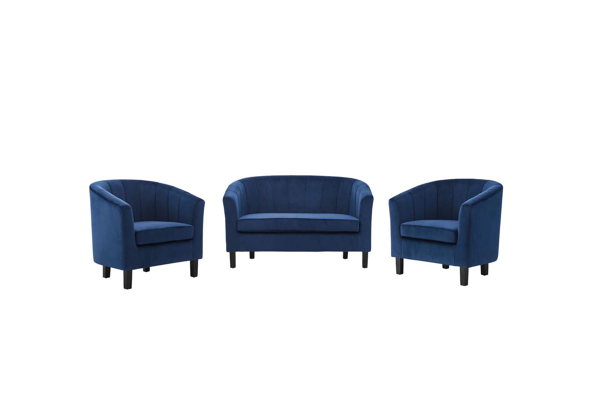 Navy Prospect Channel Tufted 3 Piece Performance Velvet Set,Modway