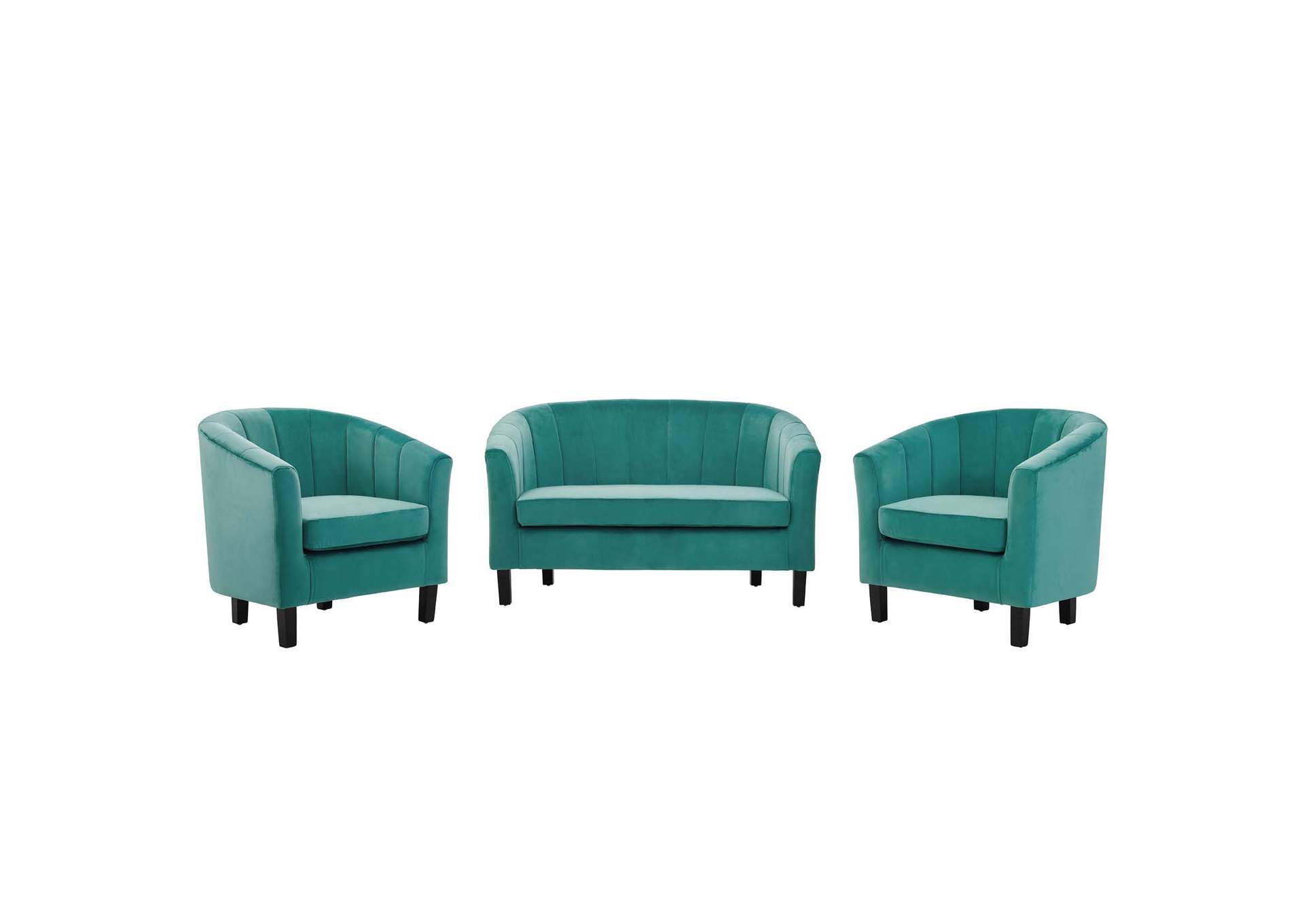 Teal Prospect Channel Tufted 3 Piece Performance Velvet Set,Modway