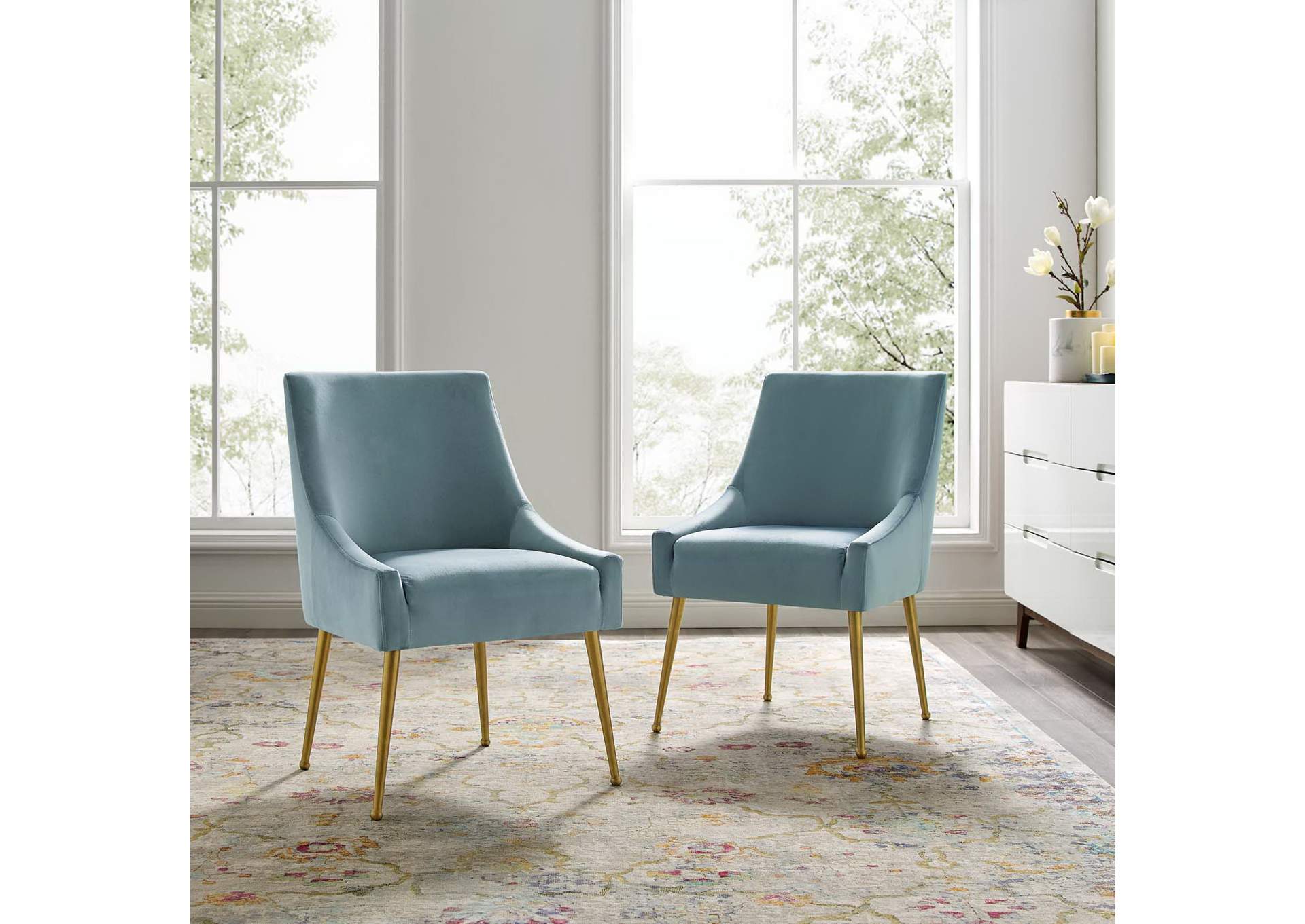 Light Blue Discern Upholstered Performance Velvet Dining Chair [Set of 2],Modway