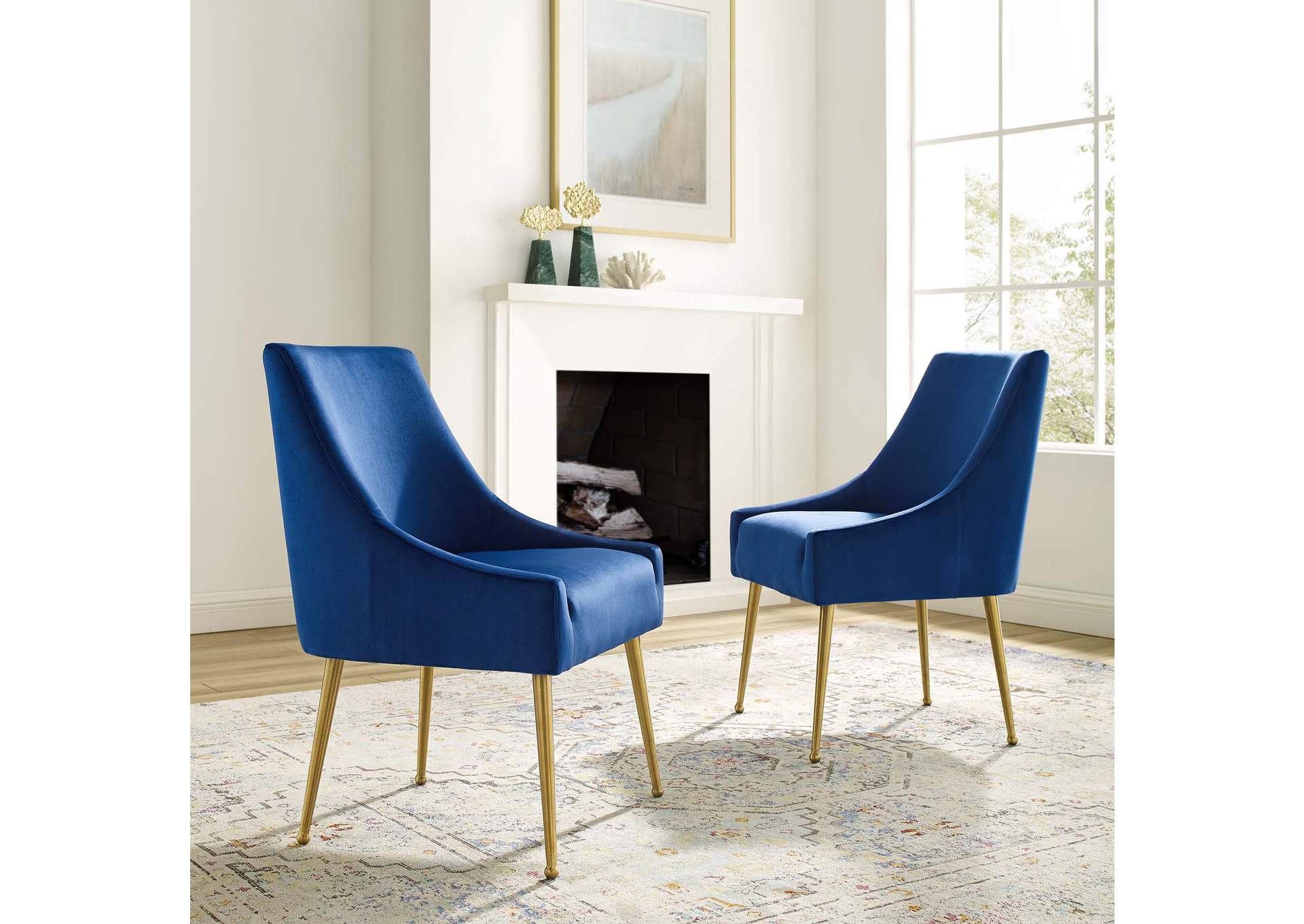 Navy Discern Upholstered Performance Velvet Dining Chair [Set of 2],Modway