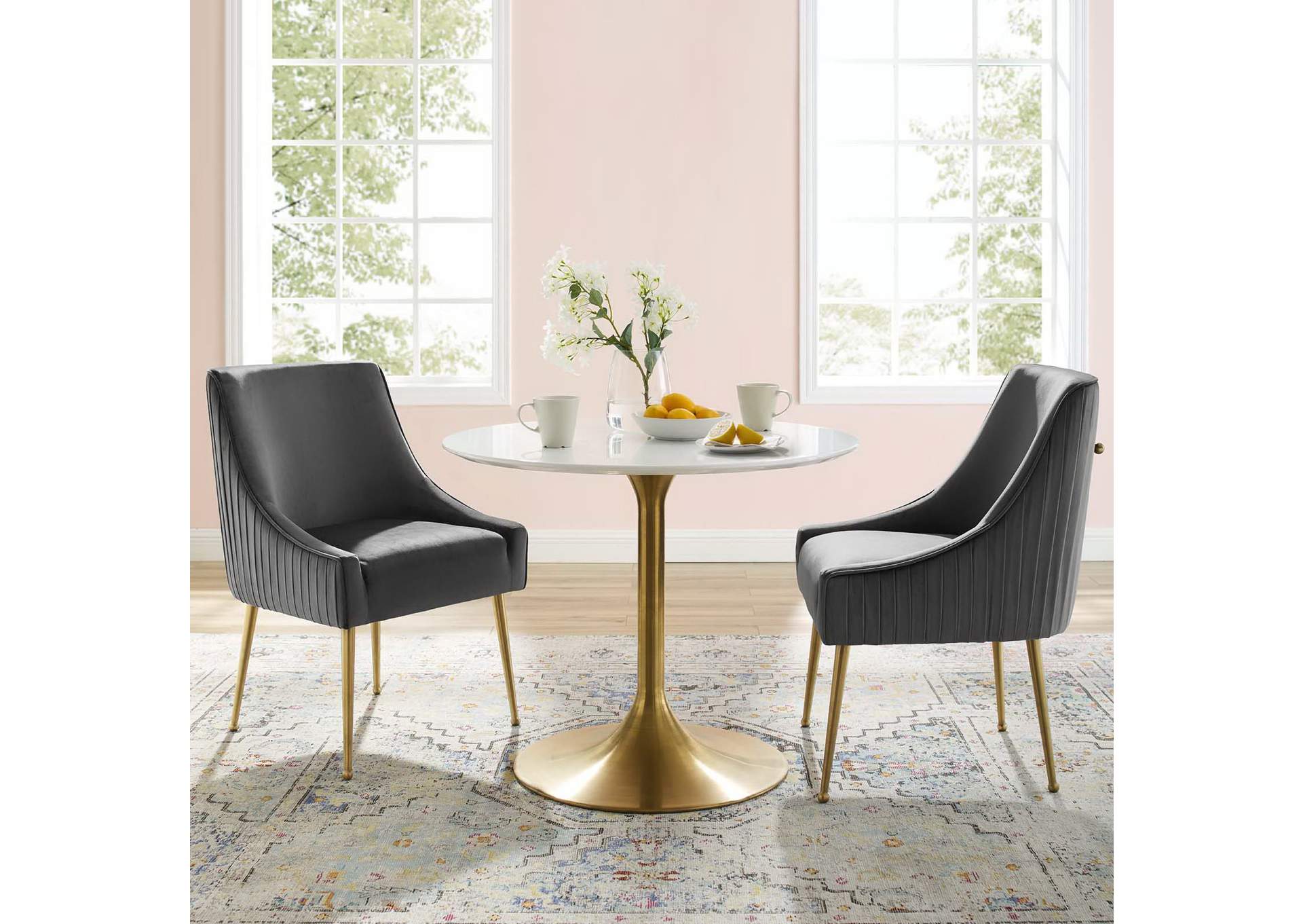 Gray Discern Pleated Back Upholstered Performance Velvet Dining Chair [Set of 2],Modway
