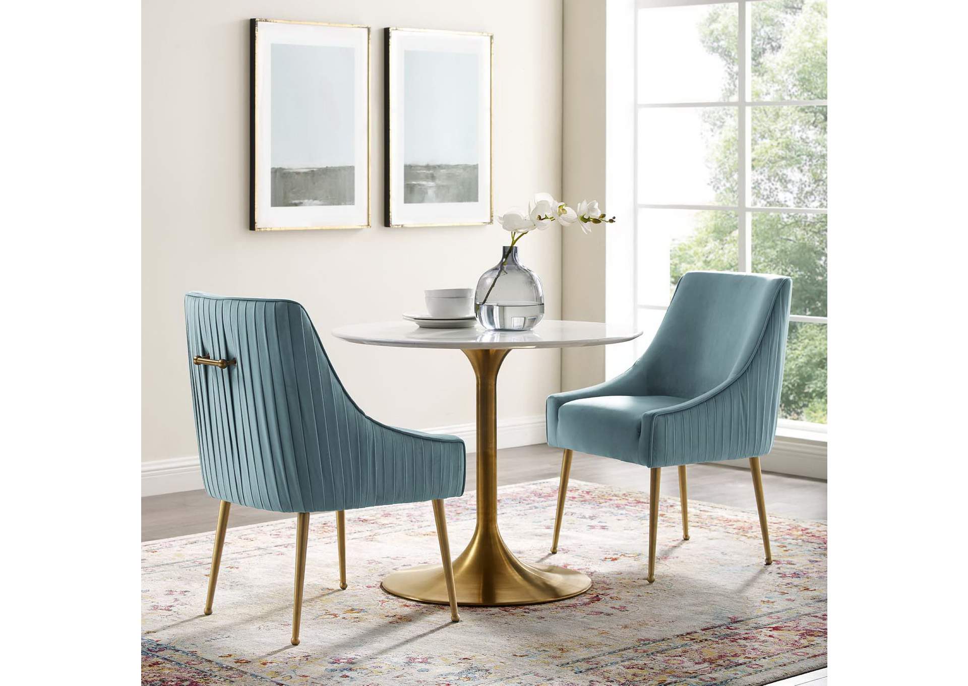 Light Blue Discern Pleated Back Upholstered Performance Velvet Dining Chair [Set of 2],Modway