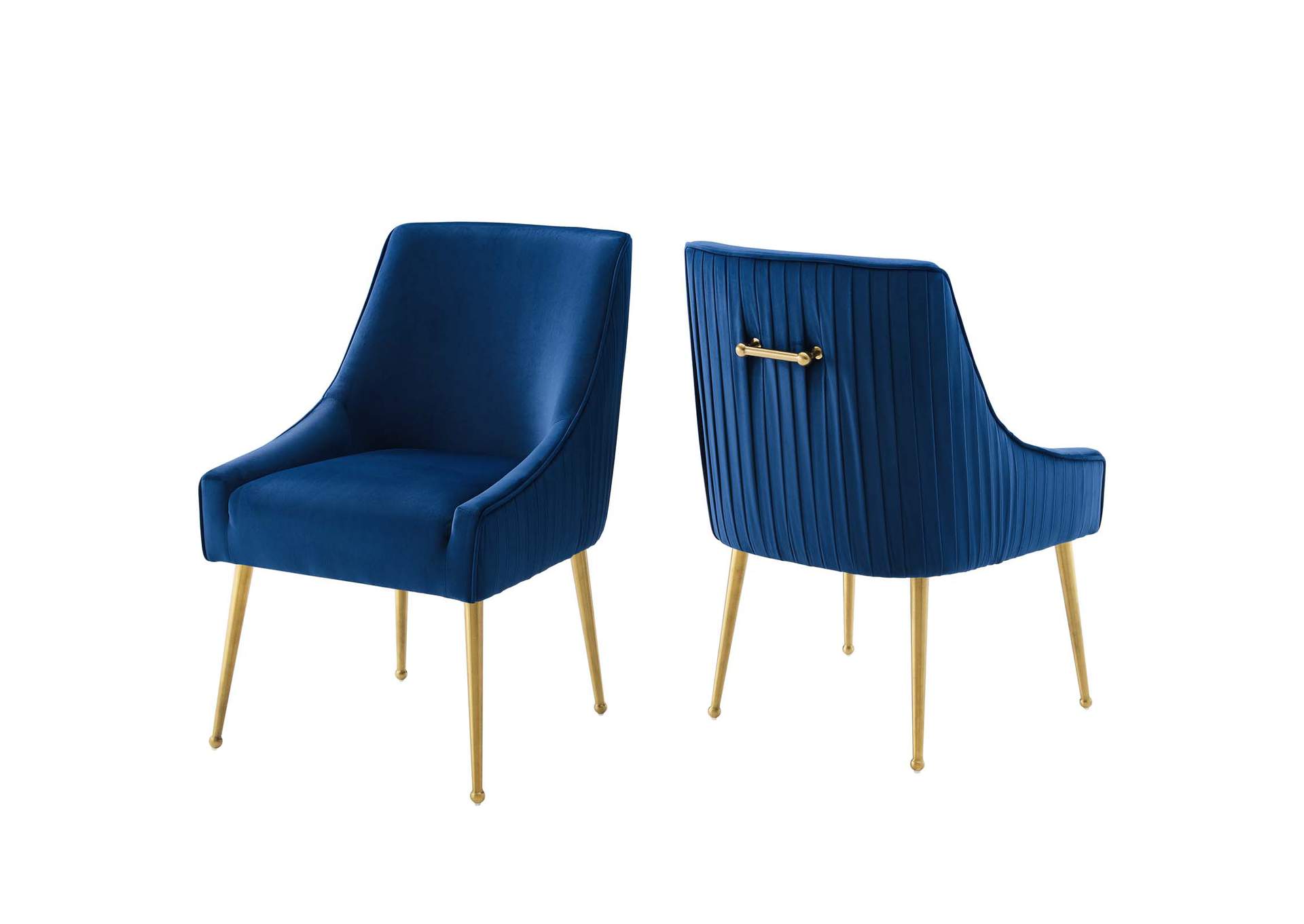 Navy Discern Pleated Back Upholstered Performance Velvet Dining Chair [Set of 2],Modway