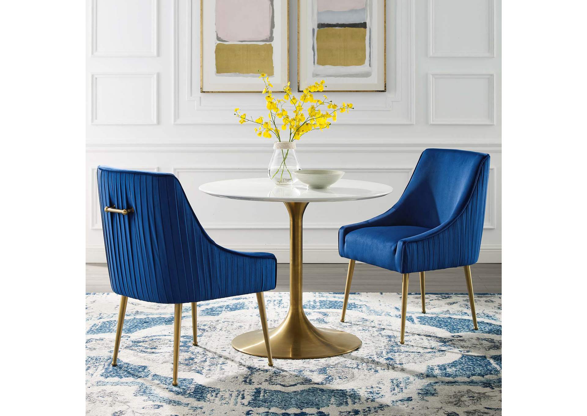 Navy Discern Pleated Back Upholstered Performance Velvet Dining Chair [Set of 2],Modway