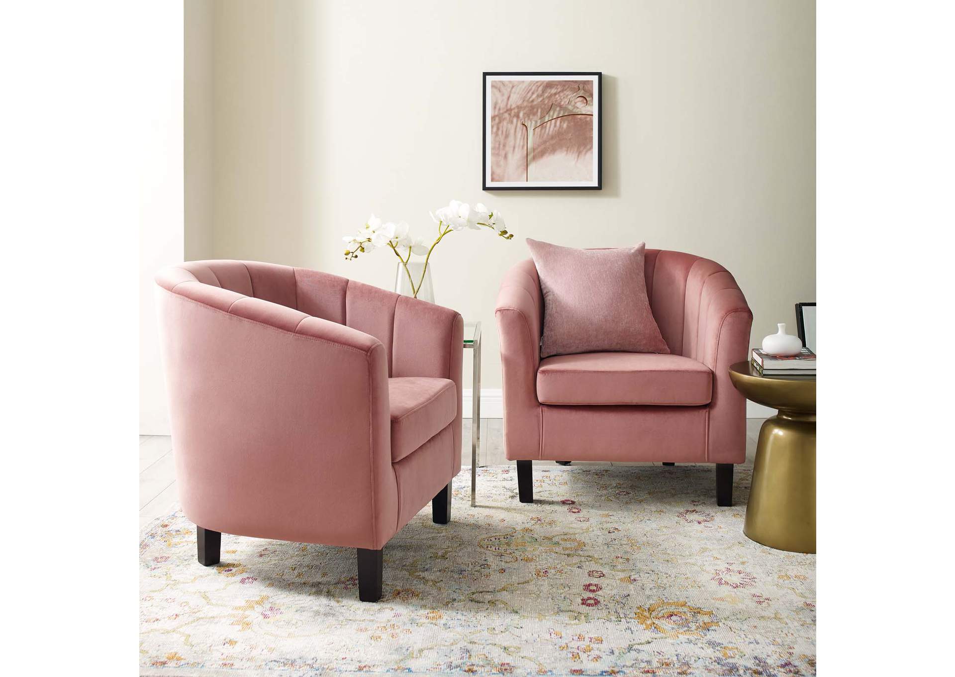 Dusty Rose Prospect Channel Tufted Performance Velvet Arm Chair [Set of 2],Modway