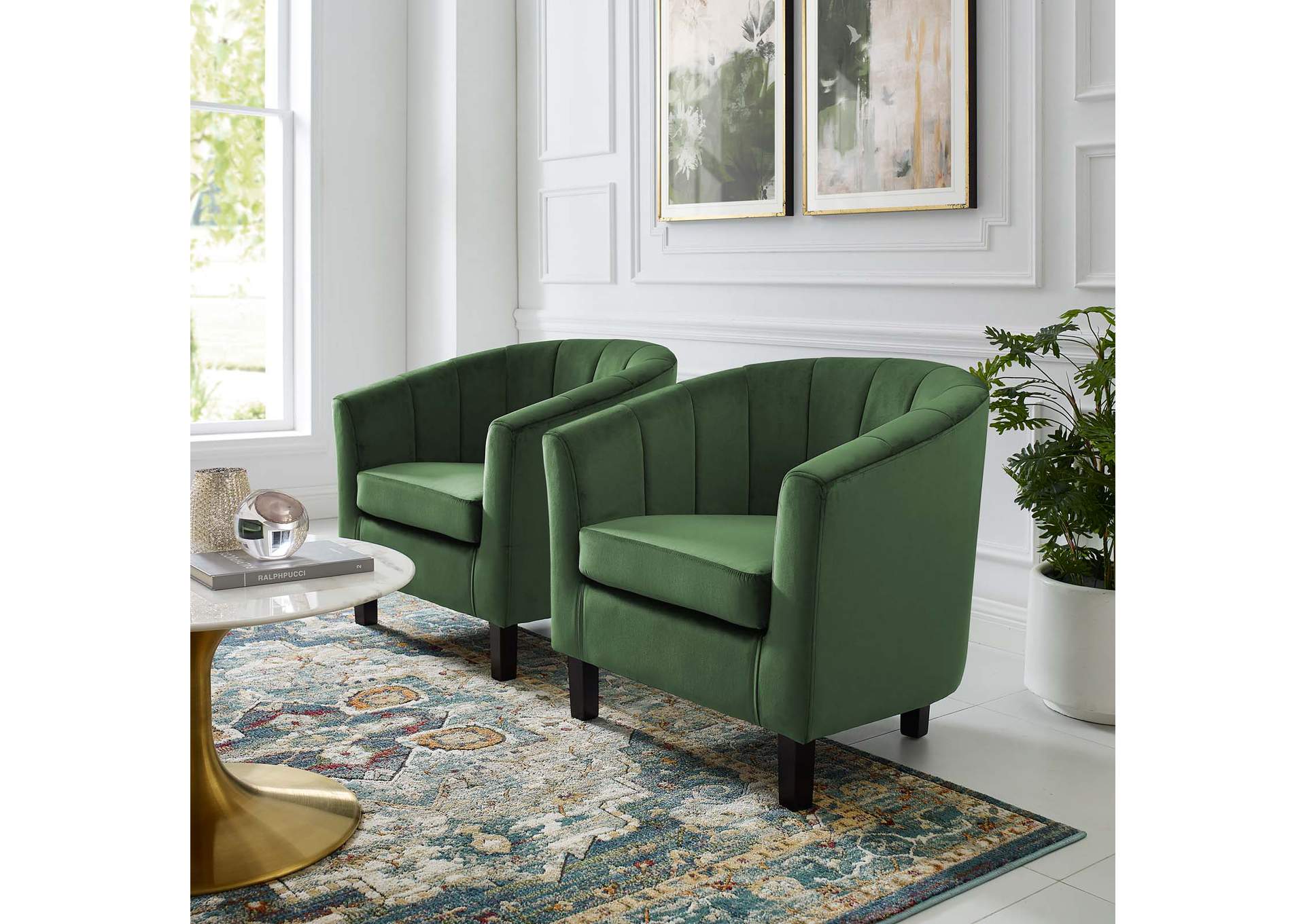 Emerald Prospect Channel Tufted Performance Velvet Arm Chair [Set of 2],Modway