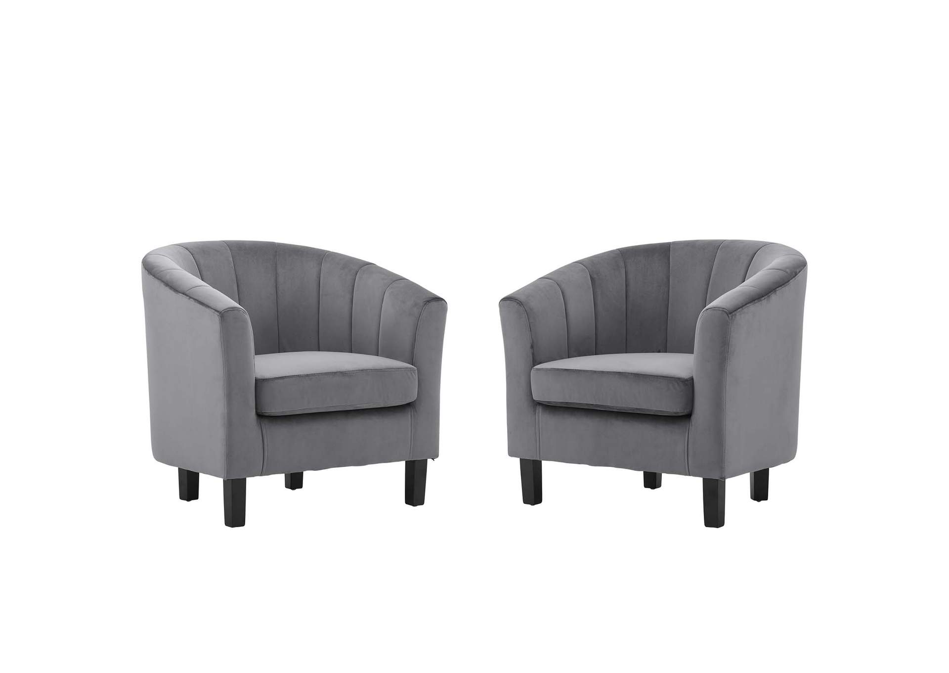 Gray Prospect Channel Tufted Performance Velvet Arm Chair [Set of 2],Modway