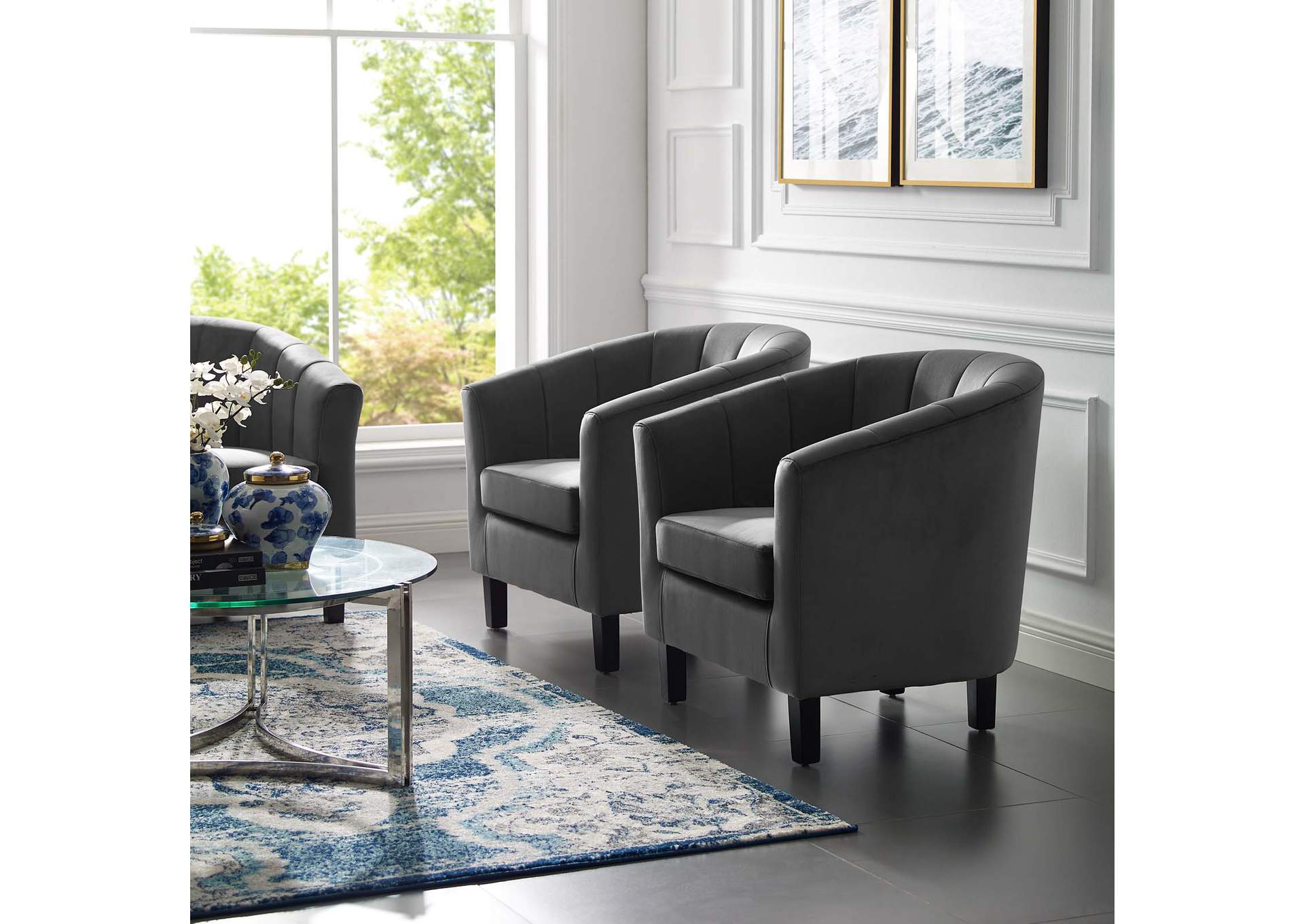 Gray Prospect Channel Tufted Performance Velvet Arm Chair [Set of 2],Modway