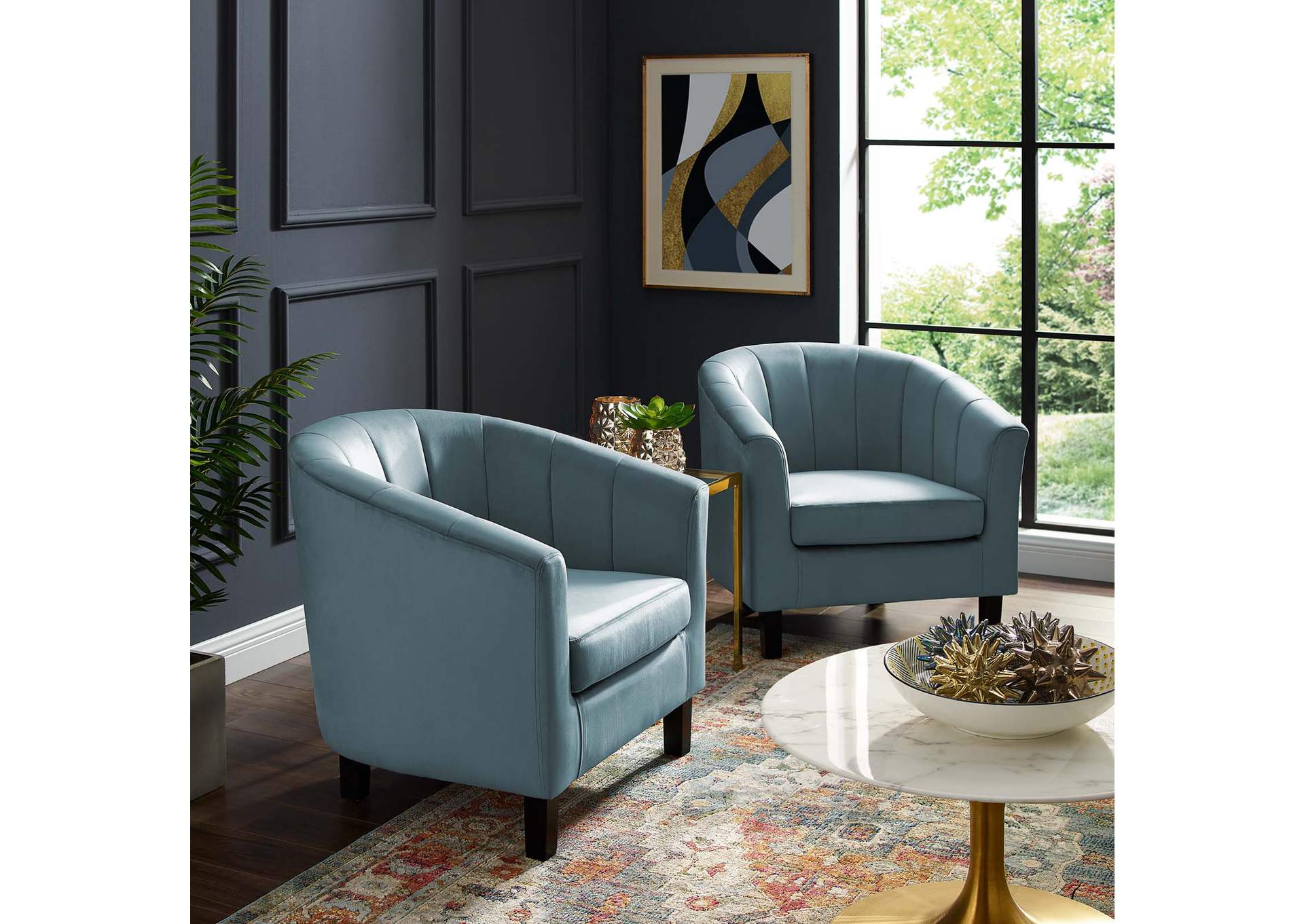 Light Blue Prospect Channel Tufted Performance Velvet Arm Chair [Set of 2],Modway