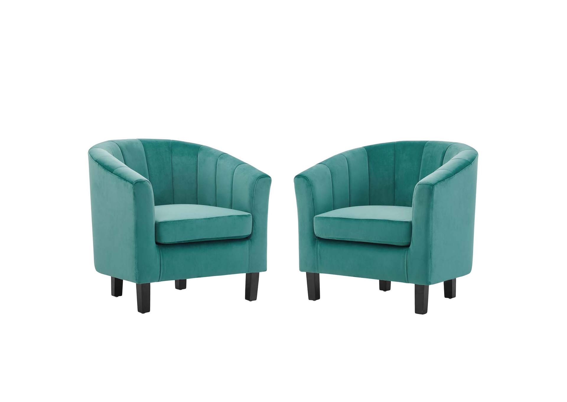 Teal Prospect Channel Tufted Performance Velvet Arm Chair [Set of 2],Modway