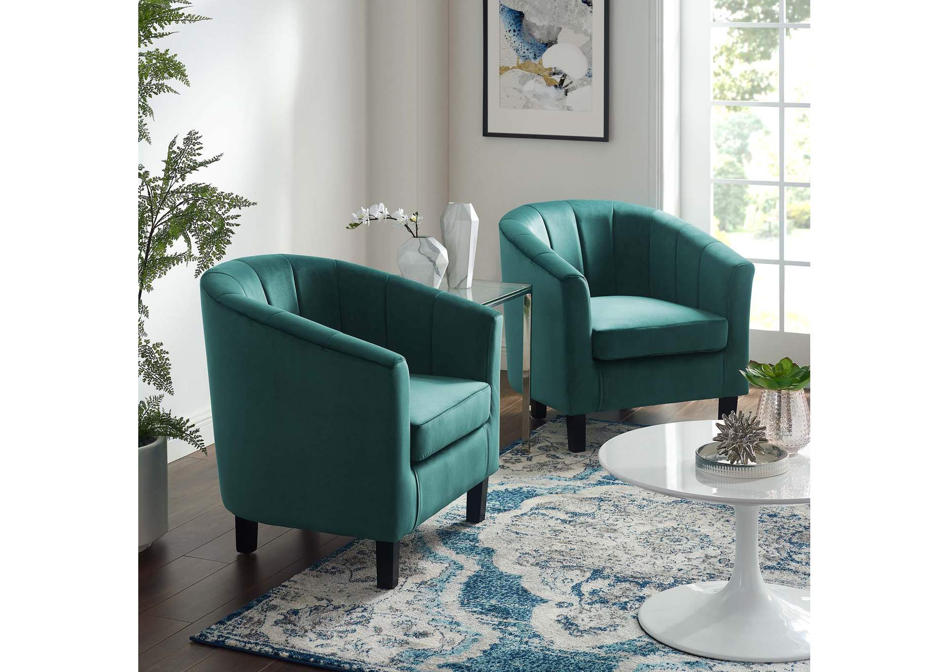 Teal Prospect Channel Tufted Performance Velvet Arm Chair [Set of 2],Modway