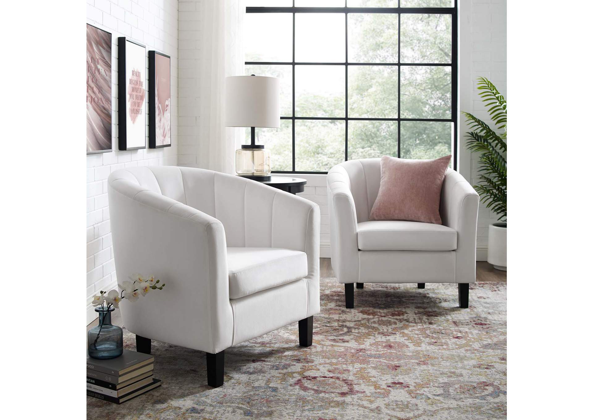 White Prospect Channel Tufted Performance Velvet Arm Chair [Set of 2],Modway