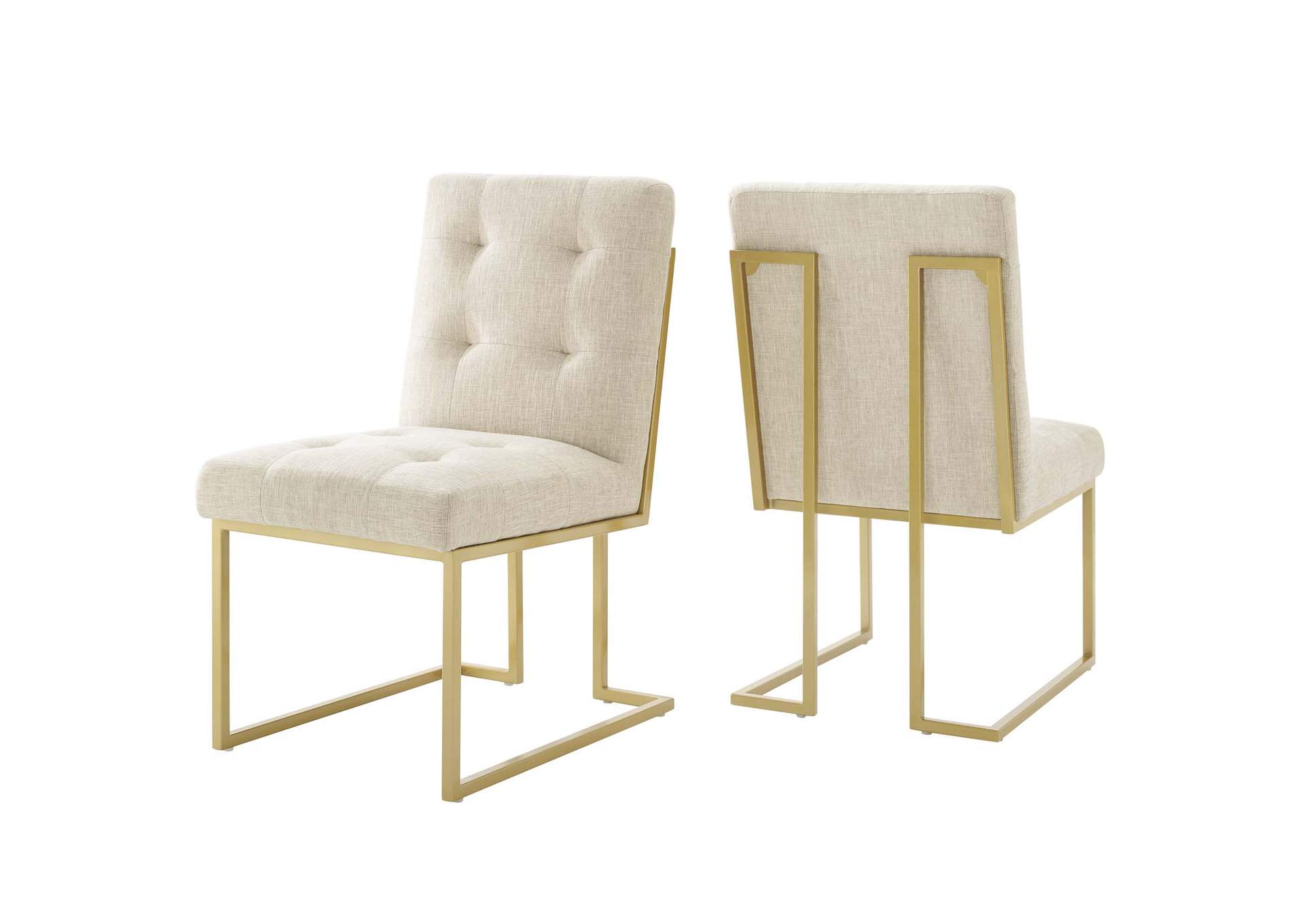 Gold Beige Privy Gold Stainless Steel Upholstered Fabric Dining Accent Chair [Set of 2],Modway