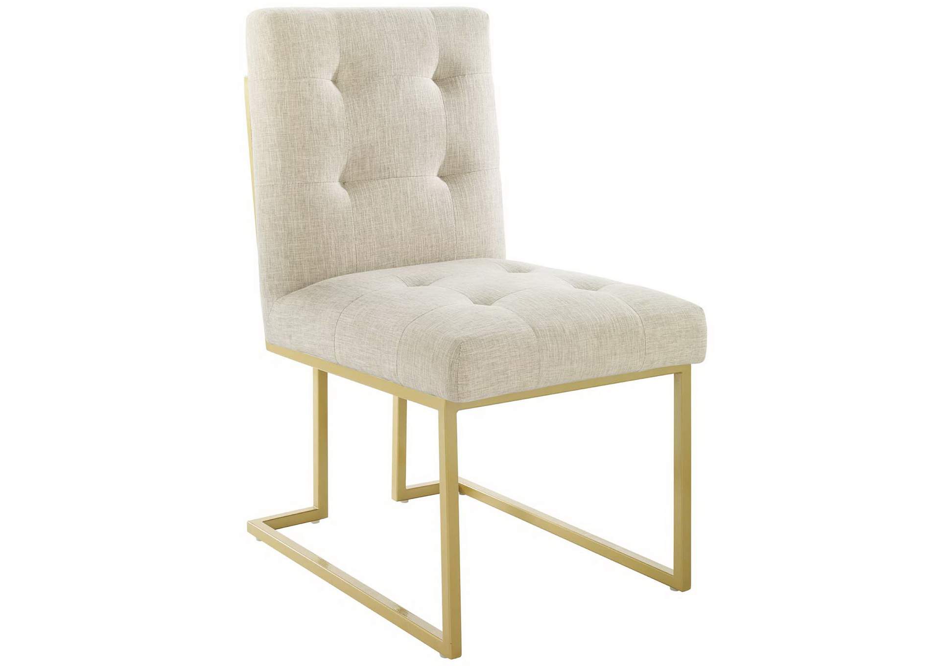 Gold Beige Privy Gold Stainless Steel Upholstered Fabric Dining Accent Chair [Set of 2],Modway